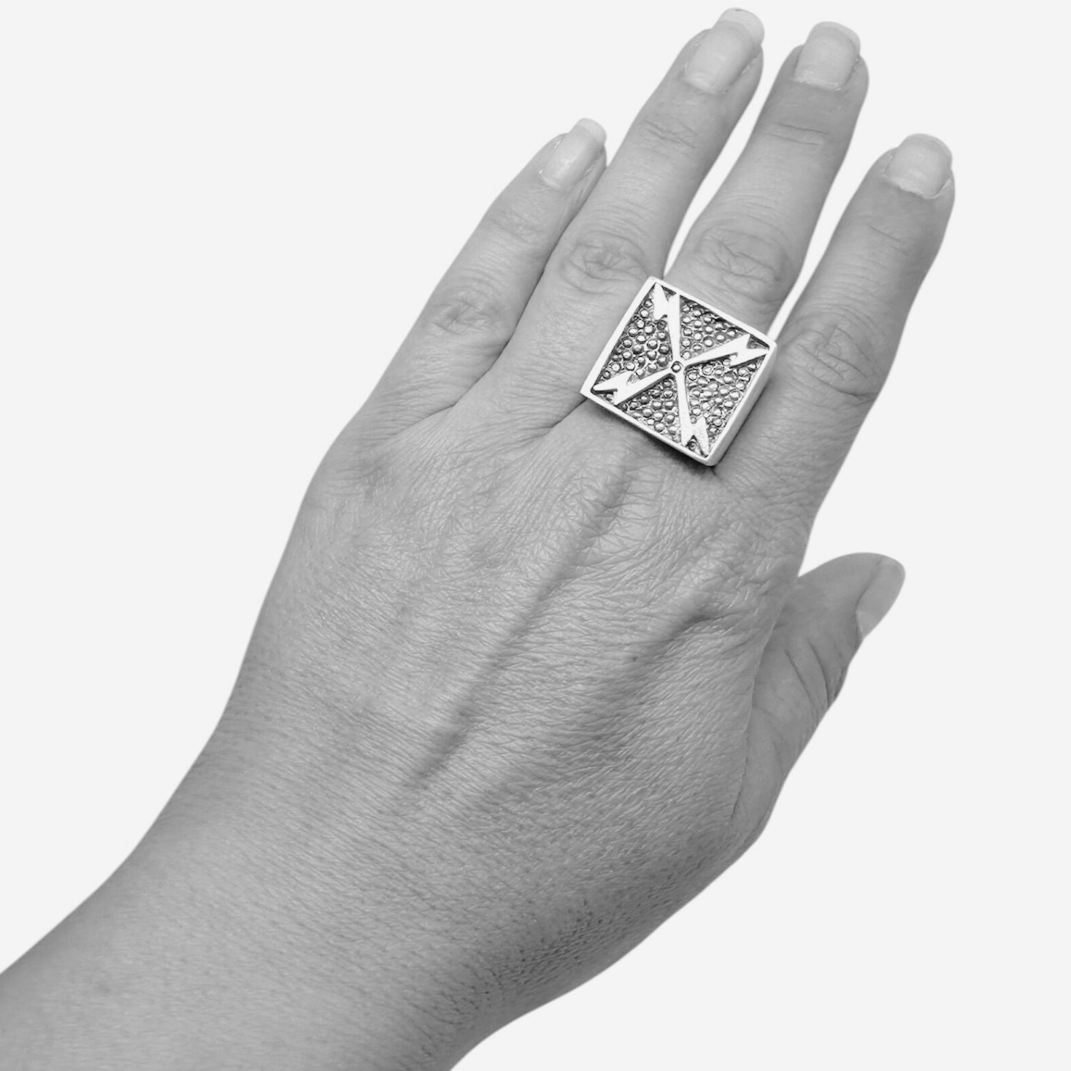 Sterling silver 925 Bold Thunder Ring, lost wax cast, UK hallmarked, TG maker's mark, ready to ship size V