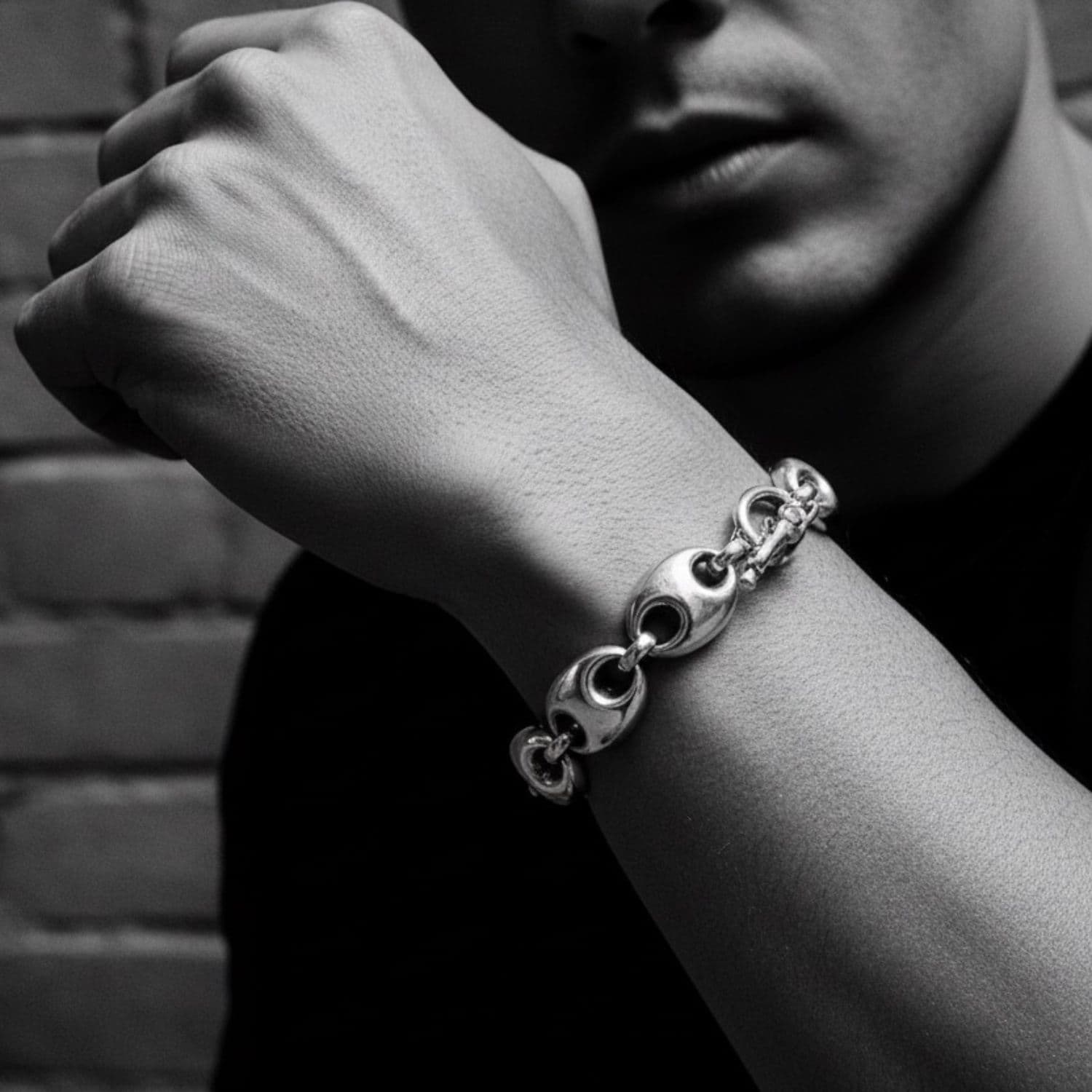 Celtic dog chunky silver anchor bracelet worn on wrist — TG-Jewellery
