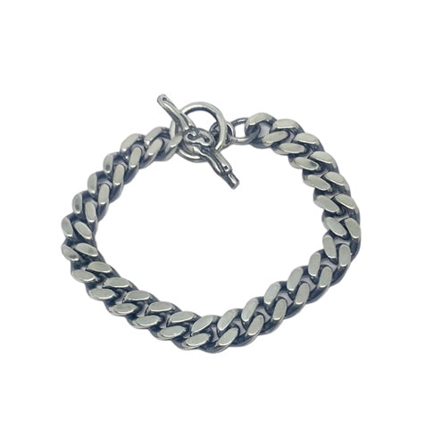 Men's sterling silver curb flat chain bracelet, full length view - Tg-Jewellery By Tamara Gervasio
