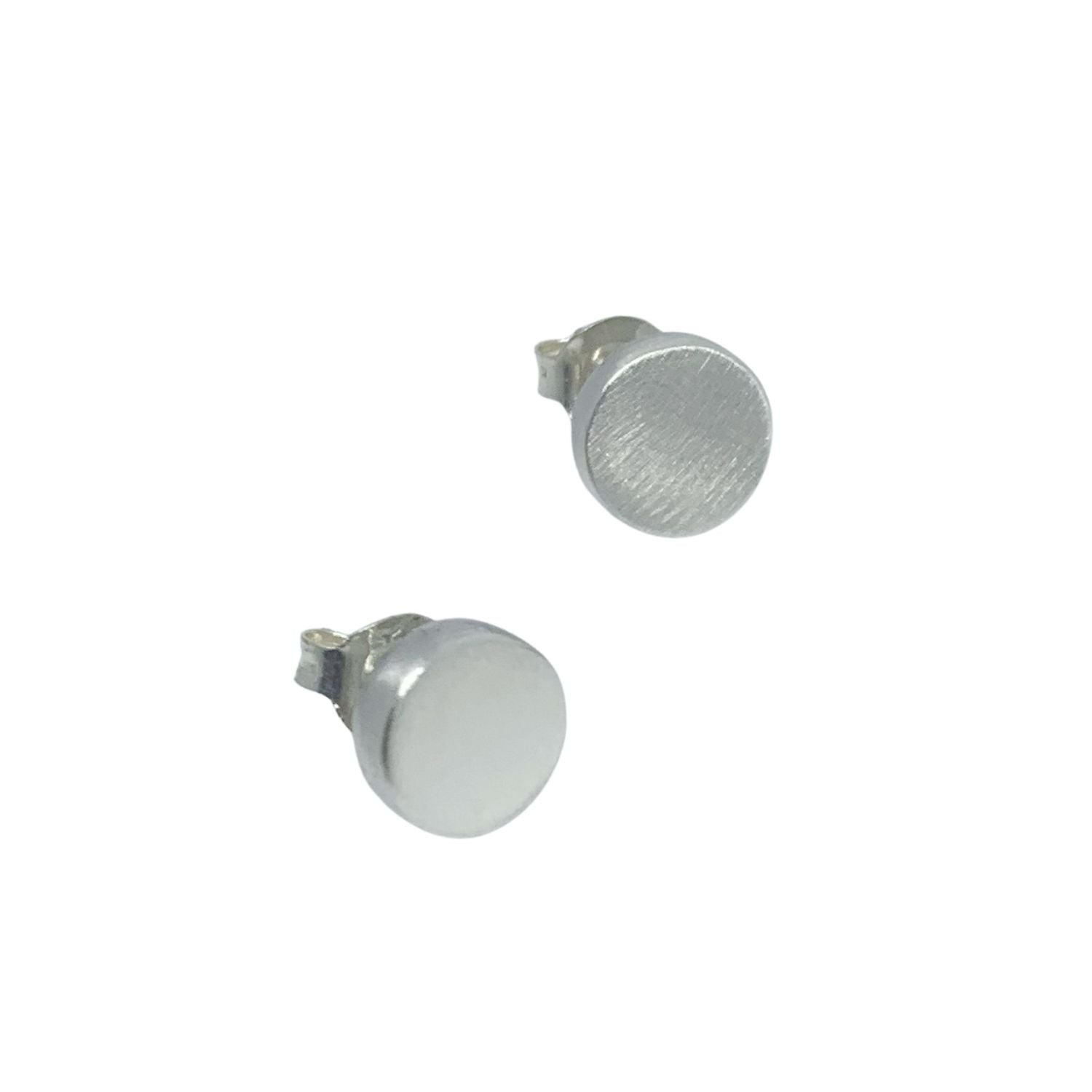 Pair of handmade sterling silver 925 circle stud earrings, minimal geometric design, lost wax cast
