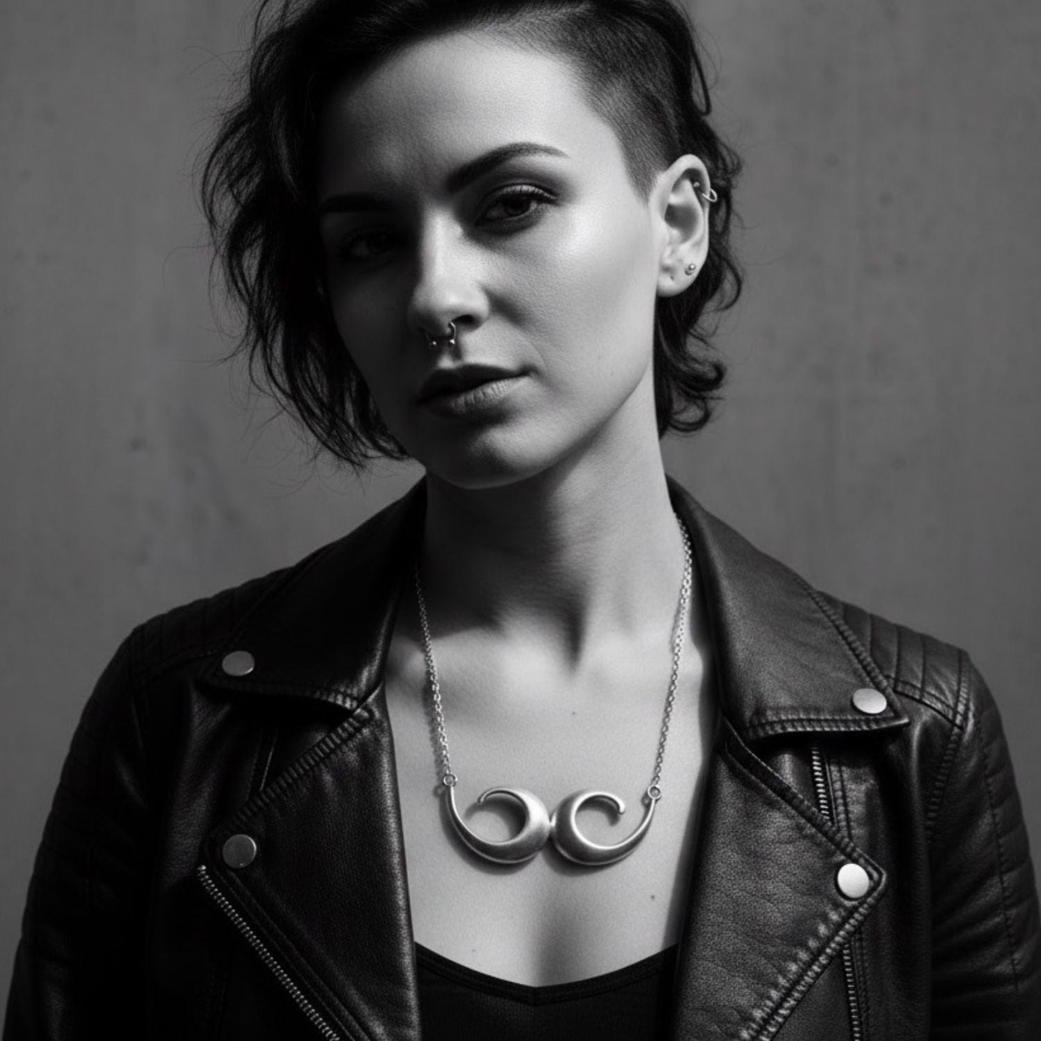 Conchiglia choker necklace worn at collarbone, sculptural sterling silver 925 shell pendant on 40cm chain, TG-Jewellery
