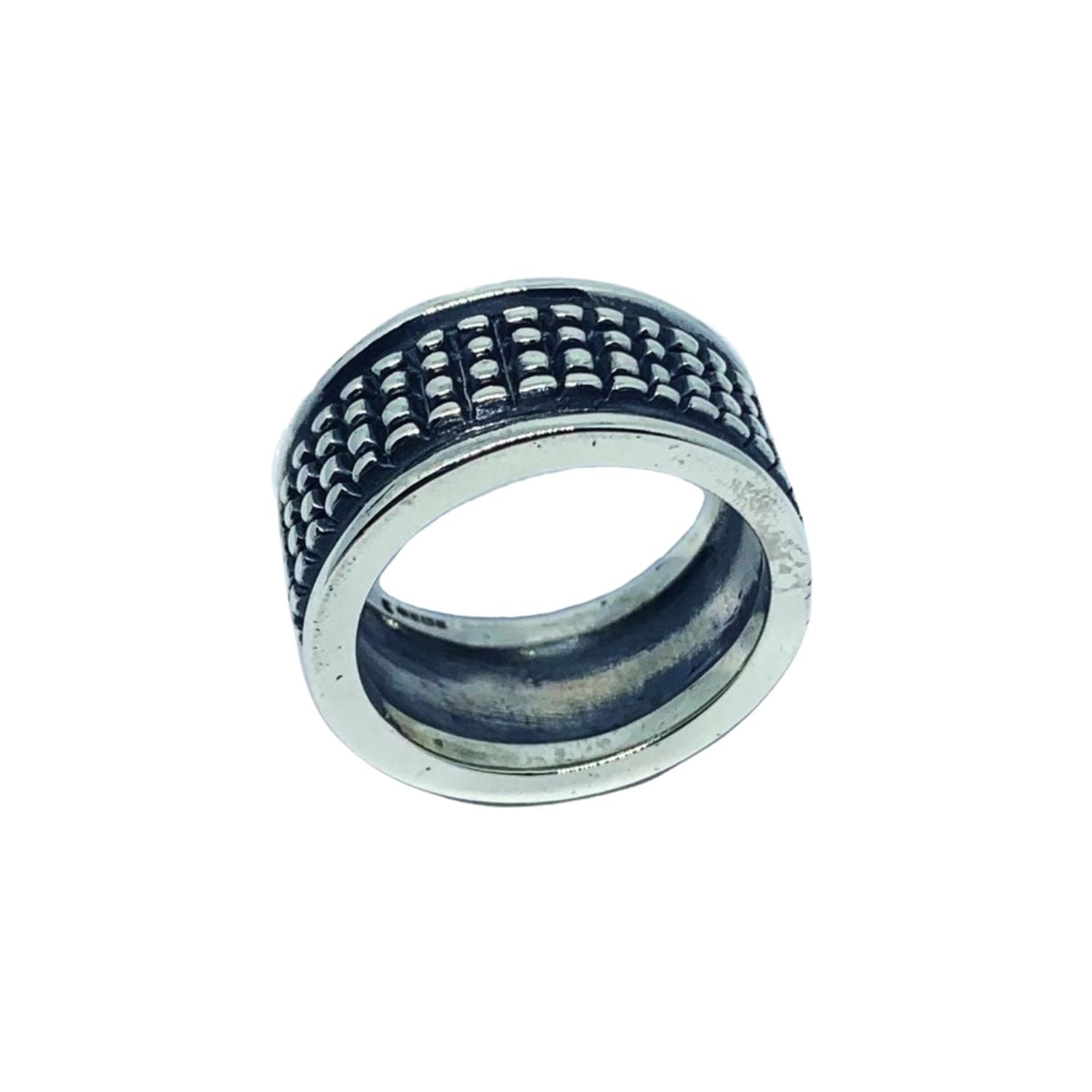 Men's sterling silver 925 crocodile texture ring with oxidised finish, 11.49mm wide, handmade in Cornwall- Tg-Jewellery By Tamara Gervasio