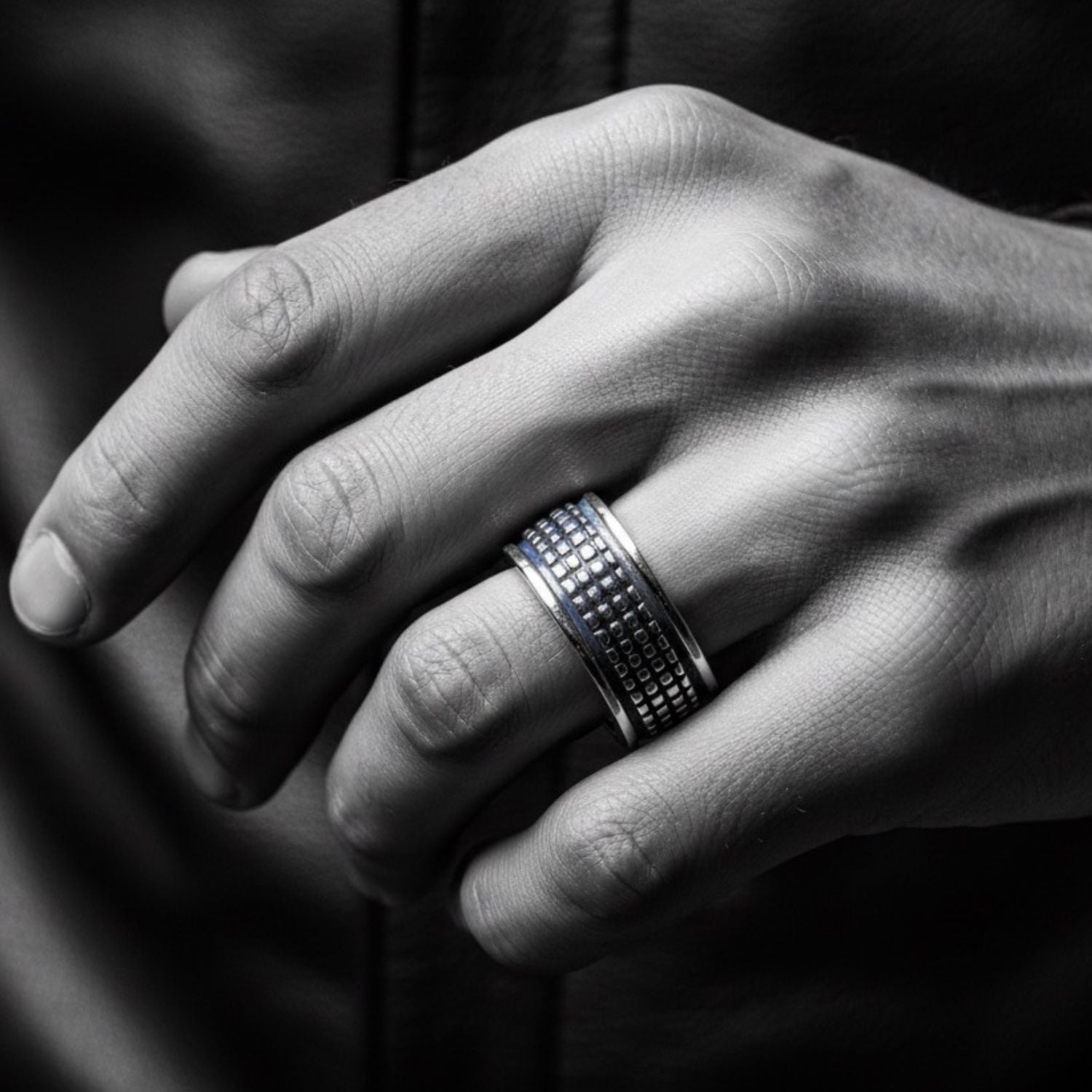 Model wearing sterling silver 925 crocodile ring with blue enamel, showing scale and bold statement presence
