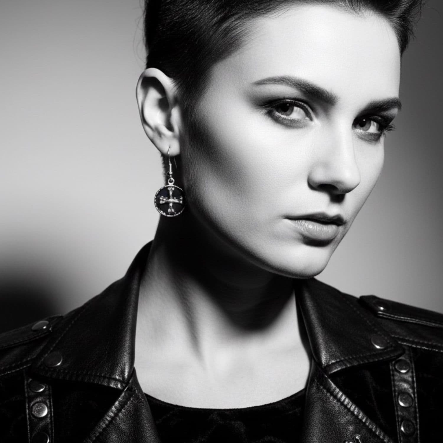Model wearing crossed bones drop earrings in sterling silver 925 – Tg-Jewellery by Tamara Gervasio
