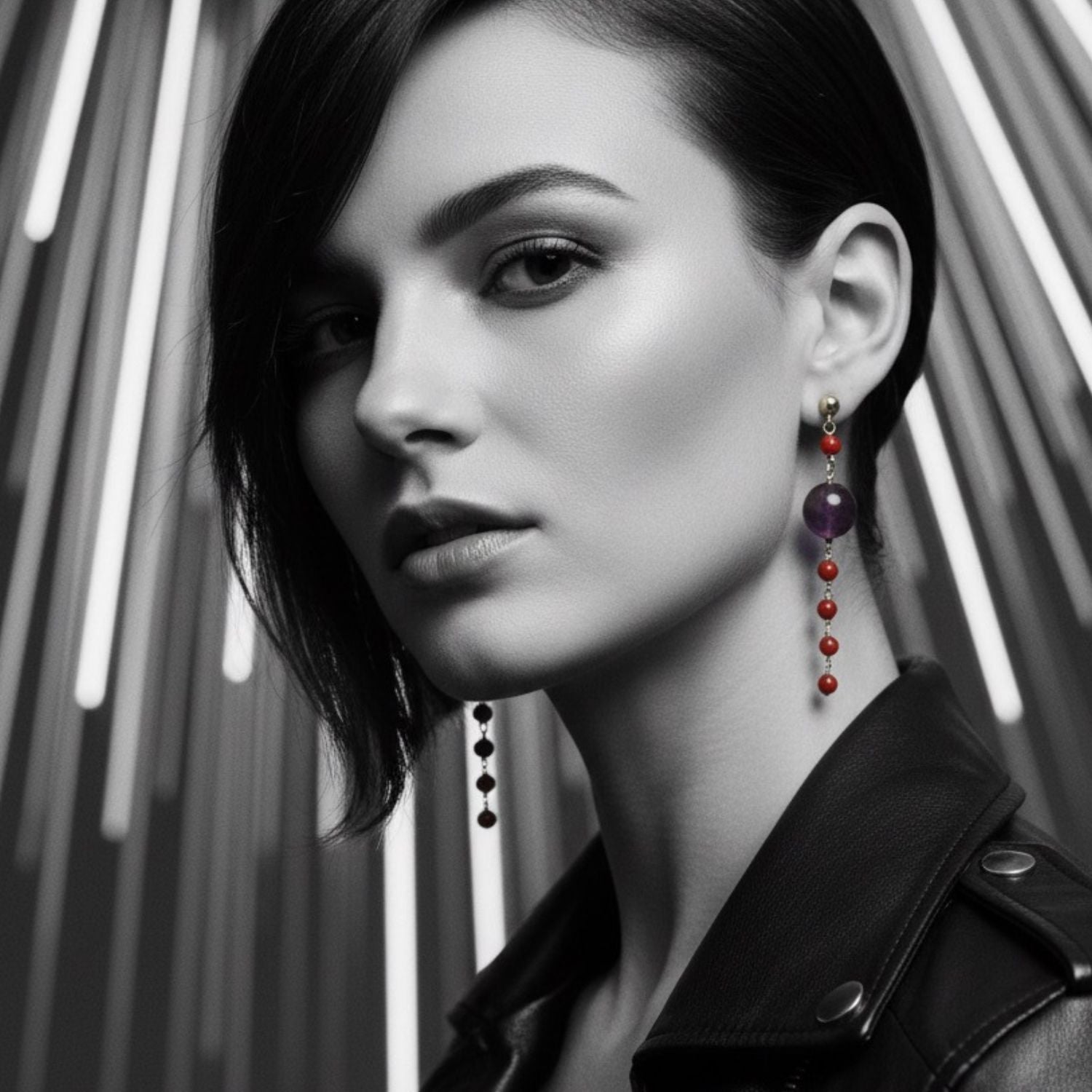 18K Recycle Yellow Gold Dangle Earrings with Coral & Amethyst – Recycled Gold, One of a Kind