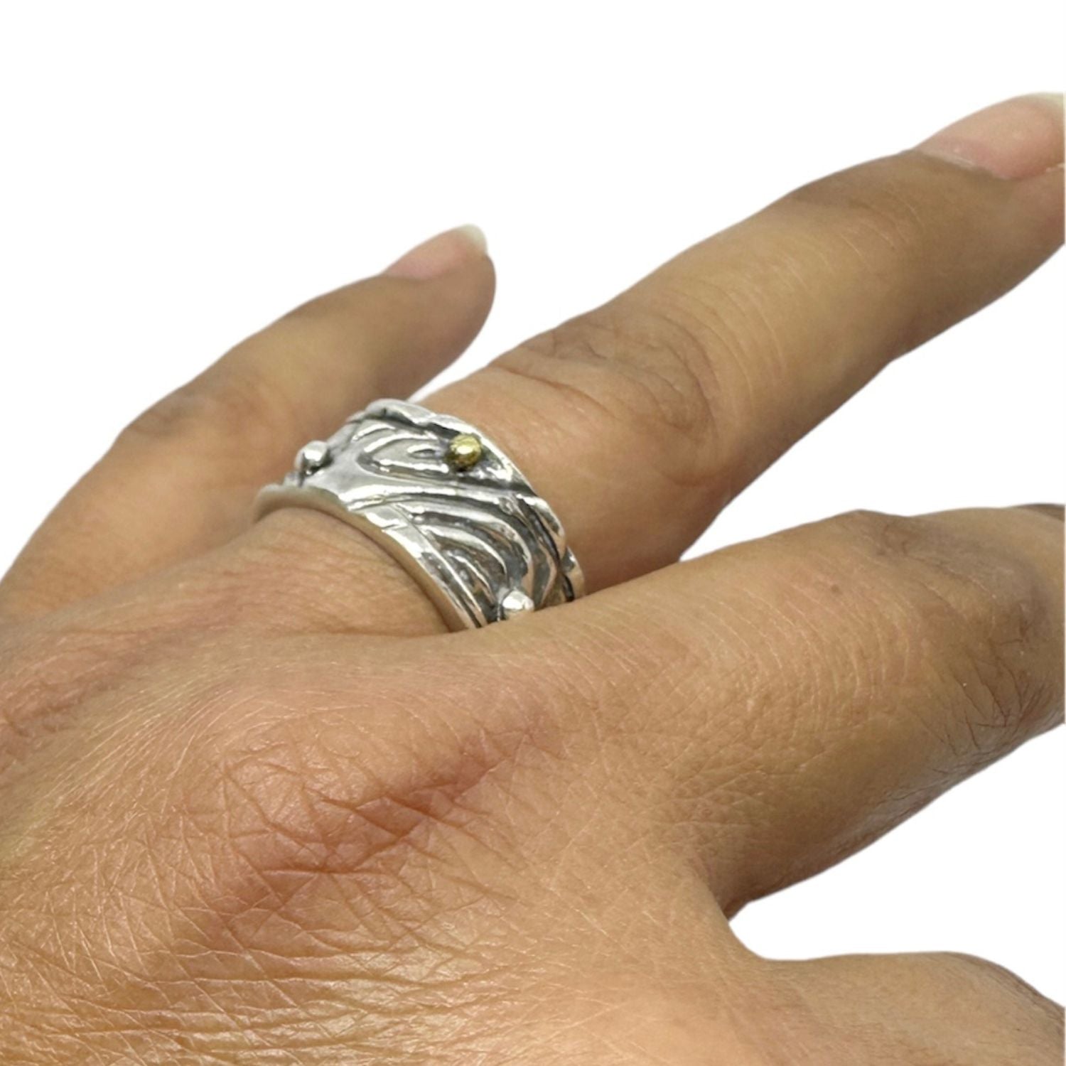 Le Linee Pebbles Ring – Sterling Silver 925 with Brass Accents- One Of A Kind