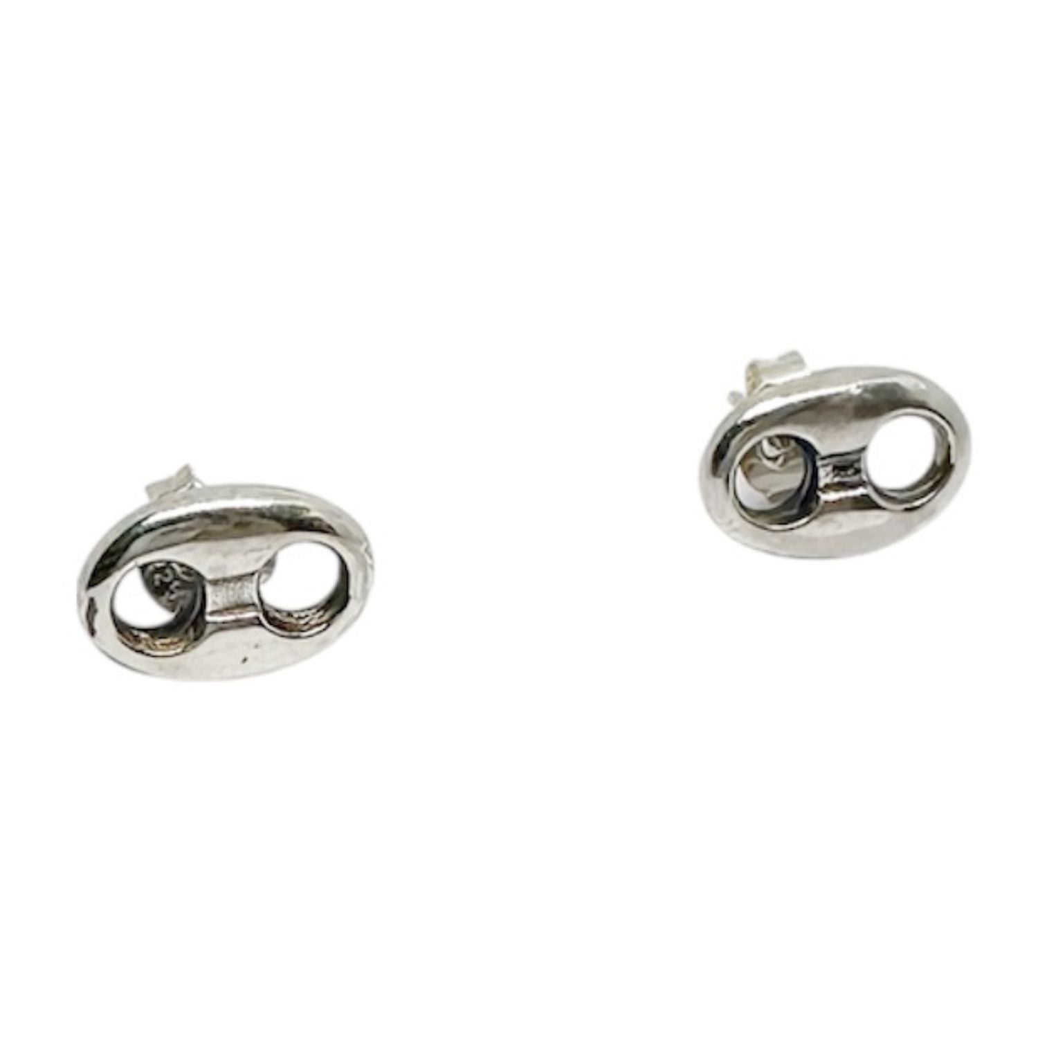 Hand-Carved Sterling Silver Stud Earrings – Anchor Link Design