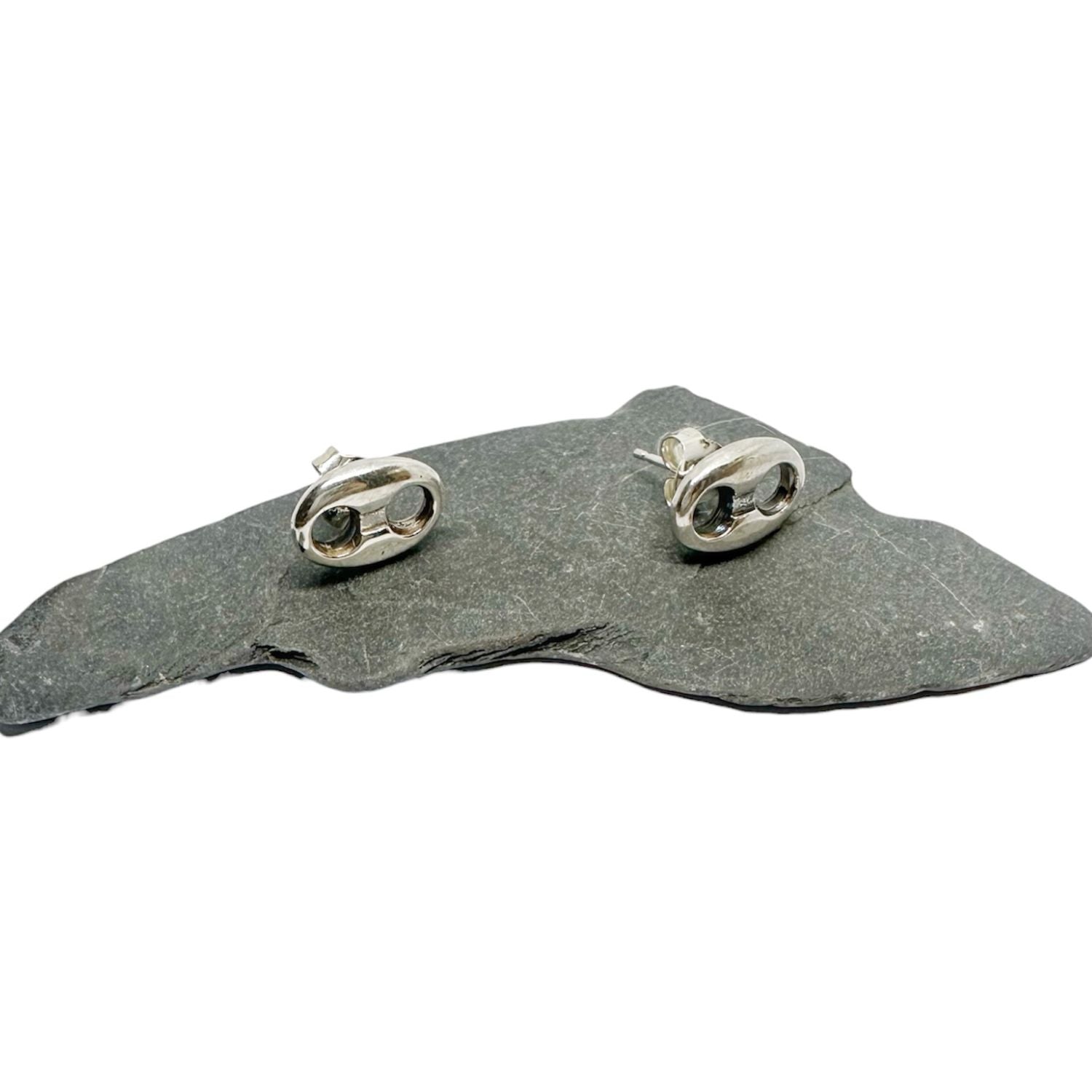 Hand-Carved Sterling Silver Stud Earrings – Anchor Link Design