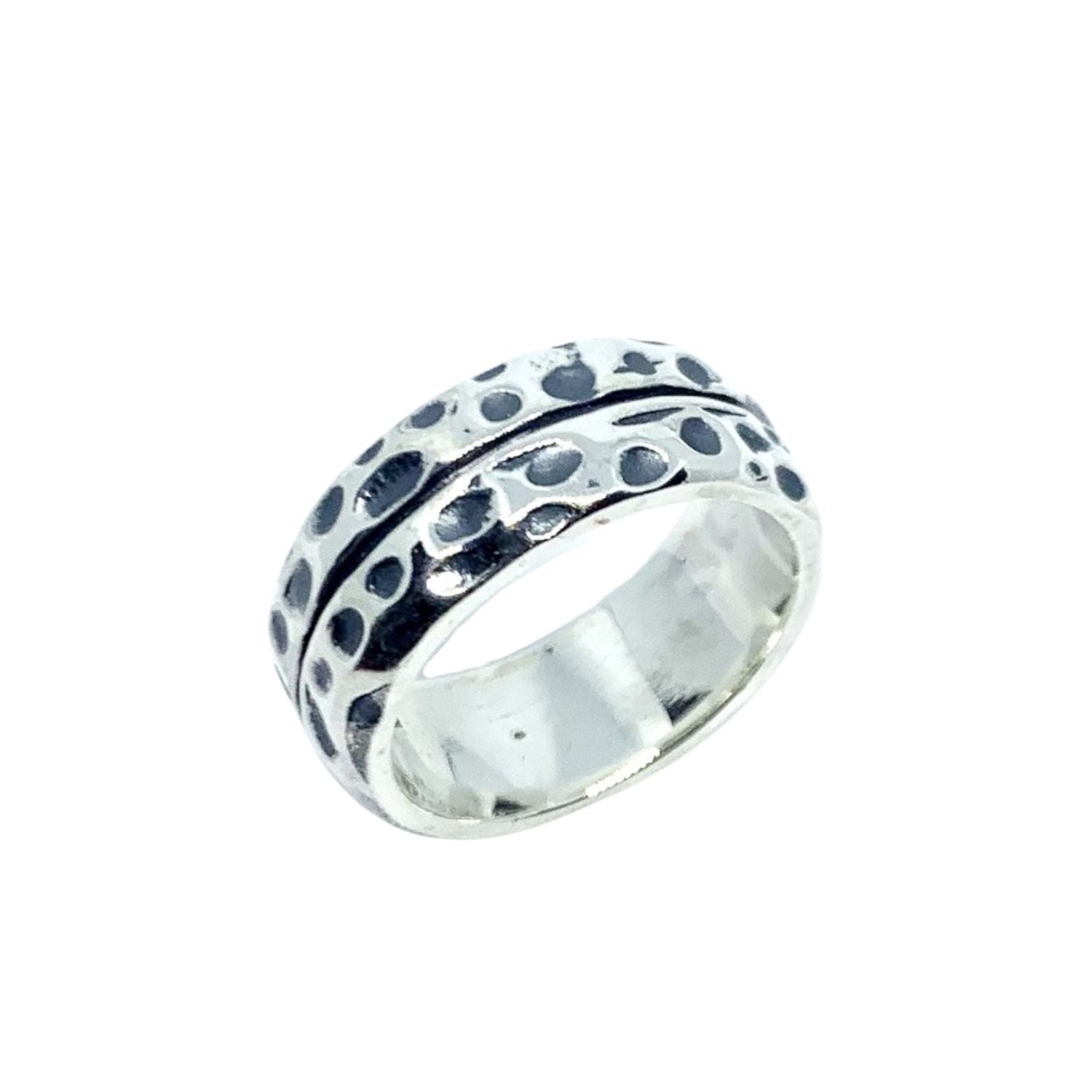 Sterling silver 925 Effect Ring with textured surface and oxidised polished finish, 7.5mm wide, handmade in Cornwall - Tg-Jewellery By Tamara Gervasio
