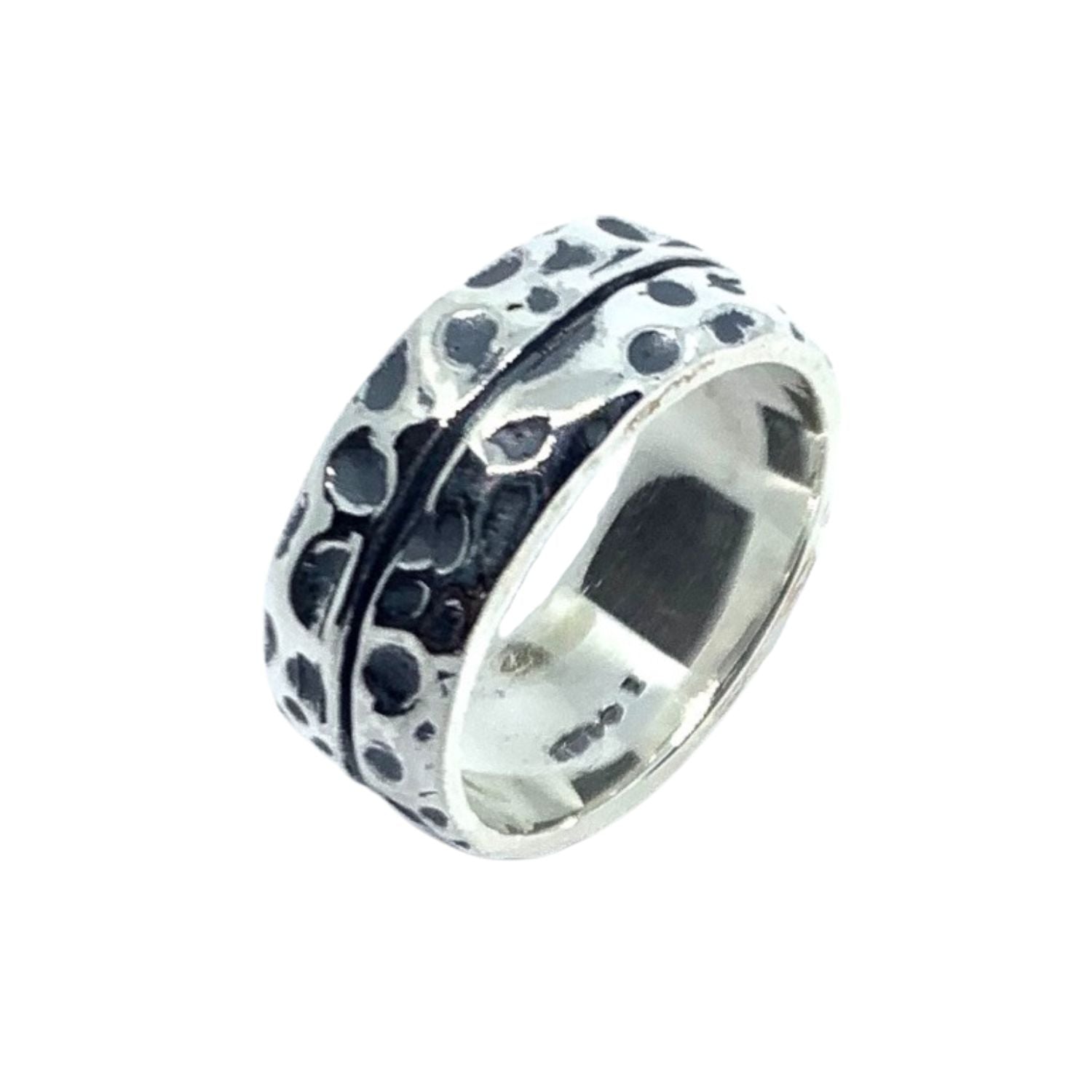 Woman wearing sterling silver 925 Effect Ring, showing versatile styling and tactile textured surface - Tg-Jewellery By Tamara Gervasio