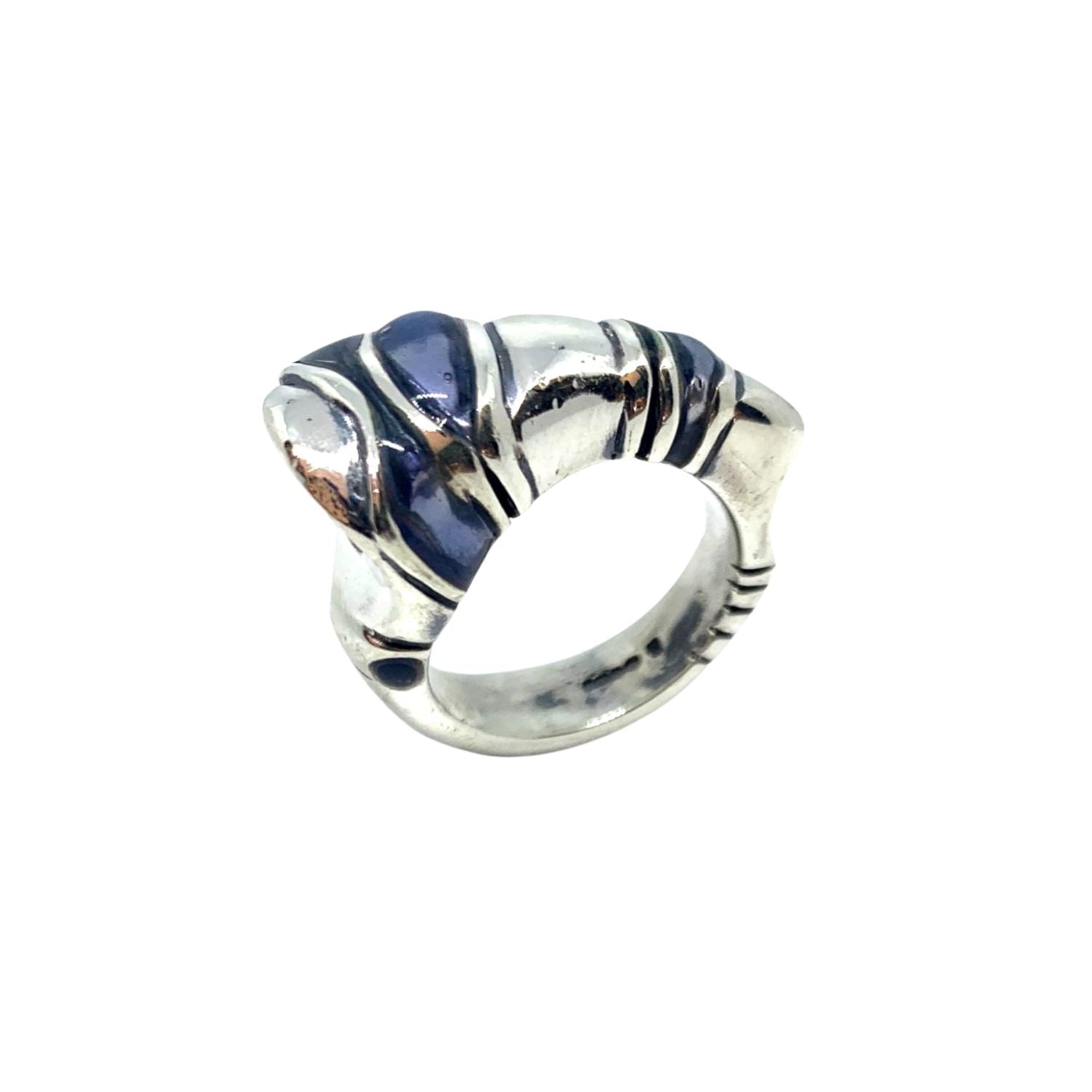 Handcrafted unisex sterling silver 925 Eyebrow ring with blue Colorit ceramic enamel lost wax carved Abyss Collection - Tg-Jewellery By Tamara Gervasio