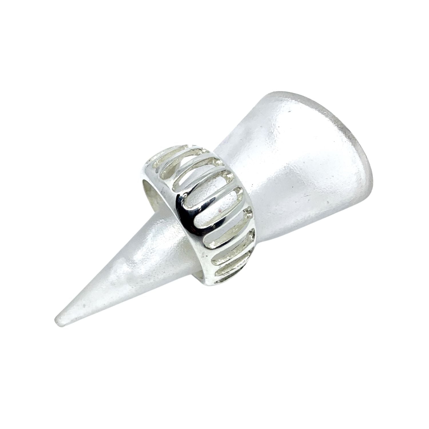 Sterling silver 925 Grill Band Ring, lost wax cast, UK hallmarked, TG-J maker's mark, egg-shaped architectural form  - Tg-Jewellery By Tamara Gervasio