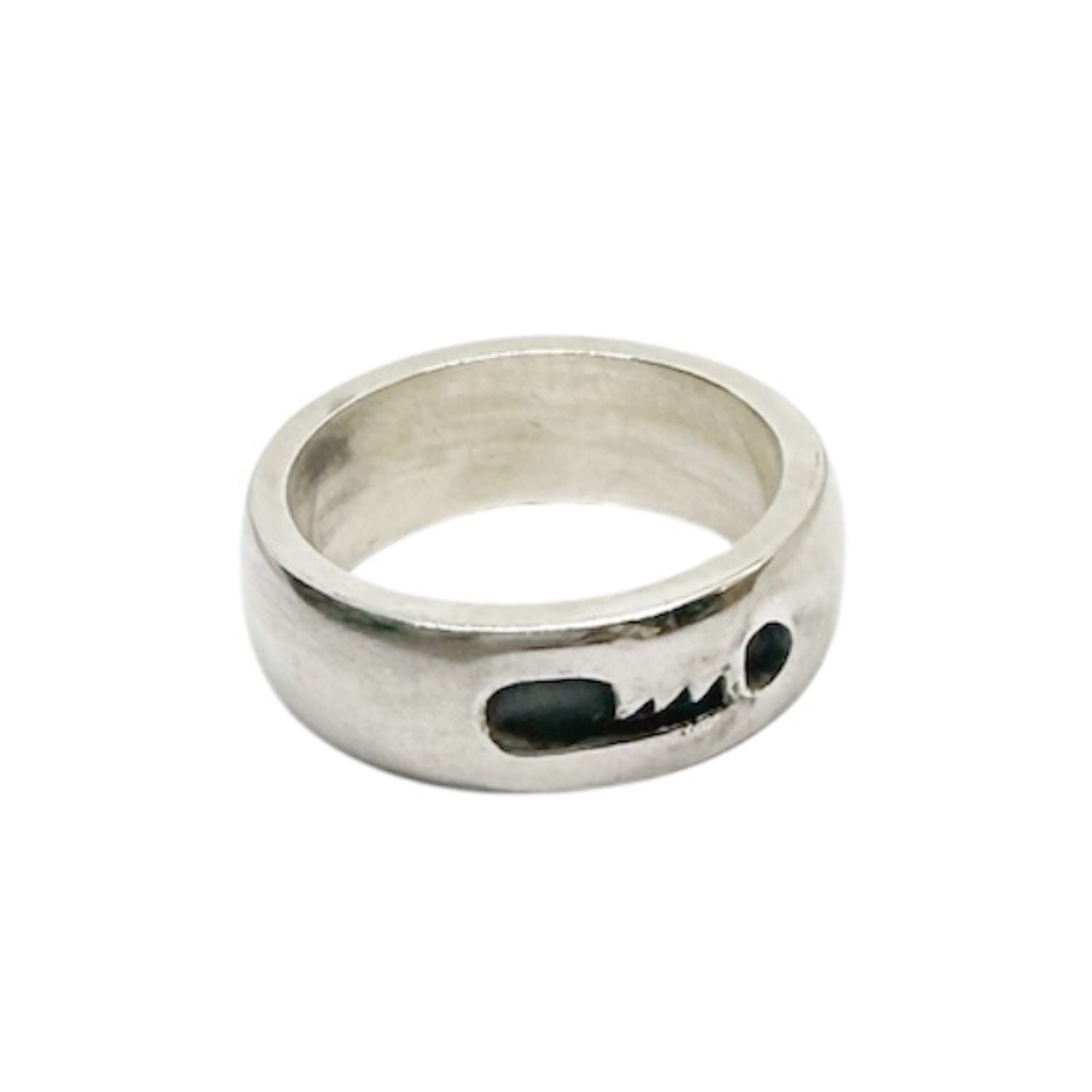 Sterling silver 925 Key to Silence ring with engraved key motif and oxidised polished finish, 7.9mm wide, handmade in Cornwall- Tg-Jewellery By Tamara Gervasio