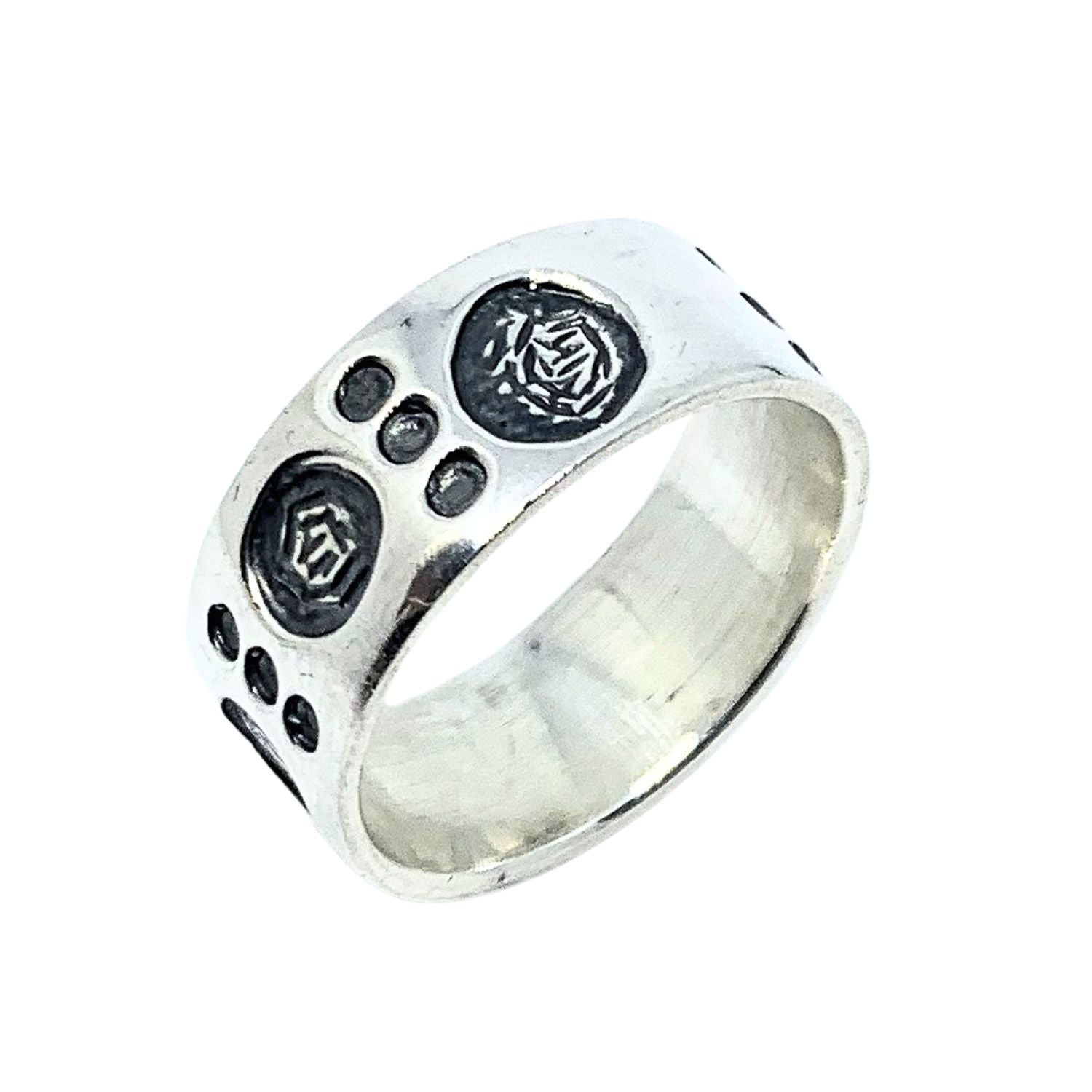 Men's sterling silver 925 Dots Circle band ring, 8.65mm wide, minimal contemporary design, handmade in Cornwall- Tg-Jewellery By Tamara Gervasio