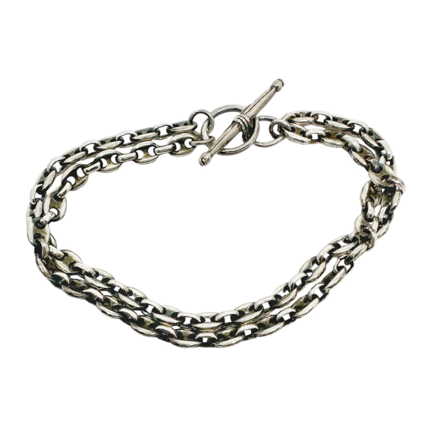Men's double anchor chain bracelet in solid sterling silver 925, T-bar clasp, polished and oxidised finish, handcrafted by TG-Jewellery
