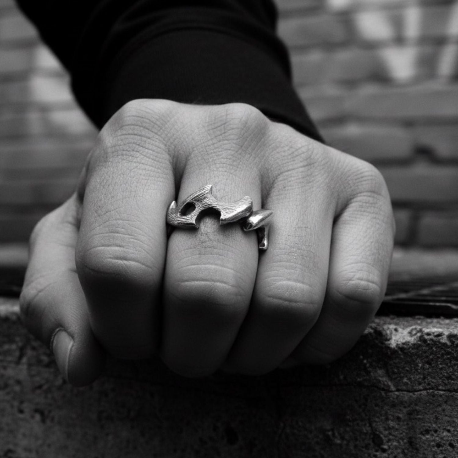 Men's spike ring worn on hand showing scale and fit, sterling silver 925 – TG-Jewellery