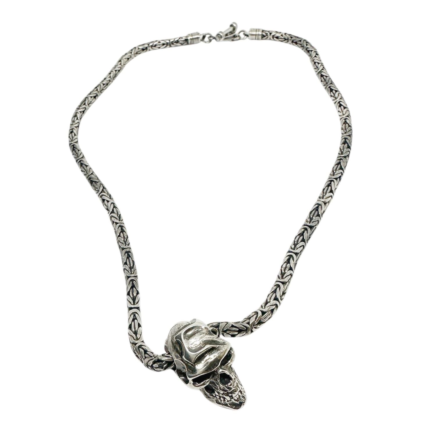 Sterling Silver Skull Pendant Necklace – “Oneself” Japanese Symbol Engraving