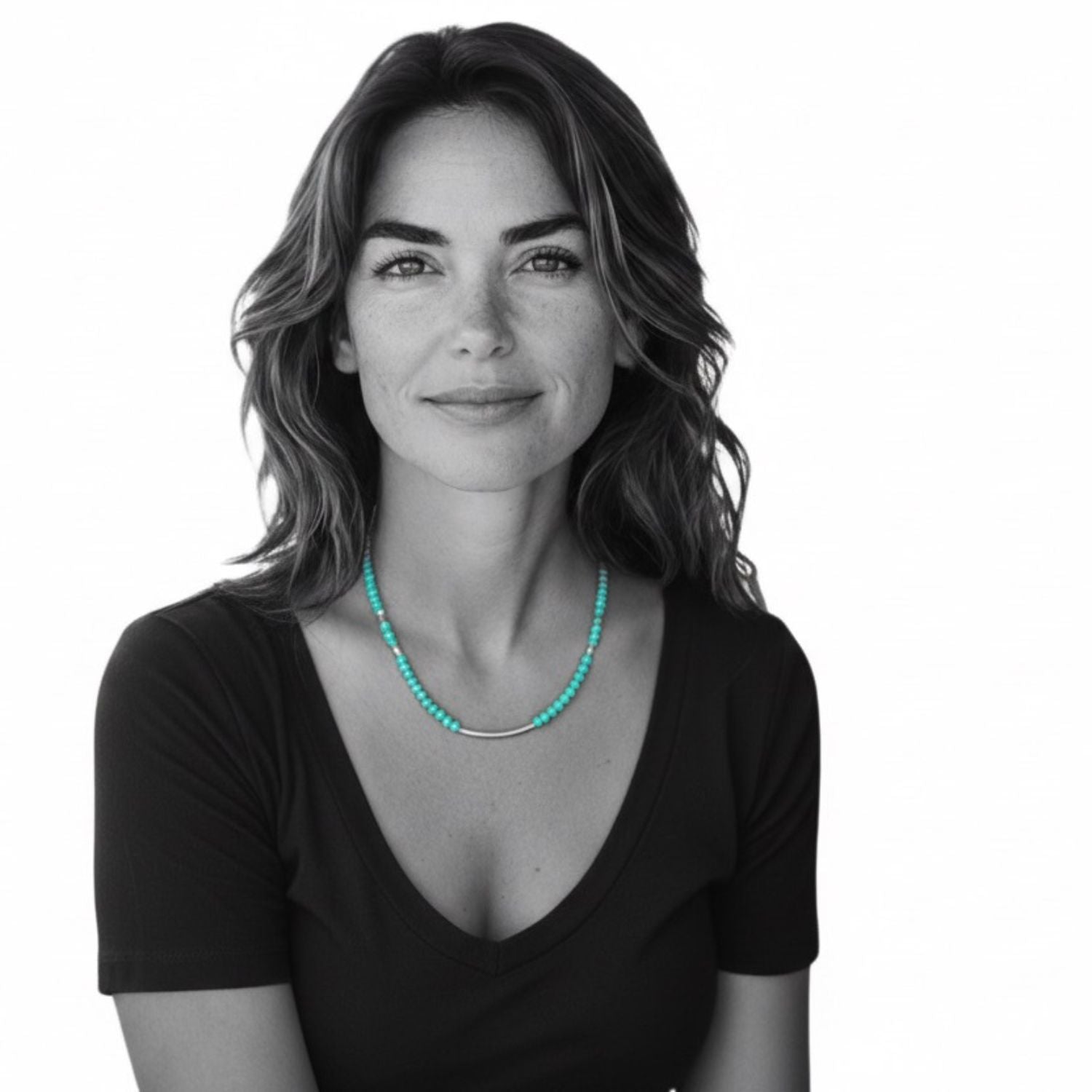 Sterling Silver & Cube Turquoise Necklace 42.5cm