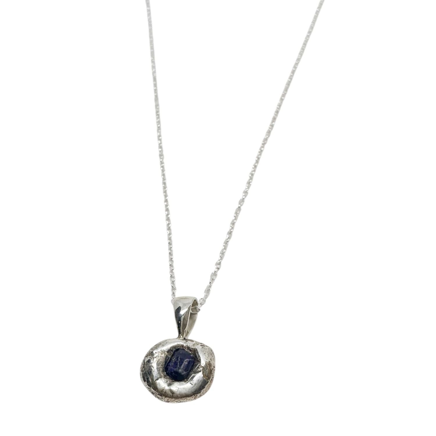 Recycled silver and sapphire pendant necklace — handmade UK, one of a kind, sustainable fine jewellery