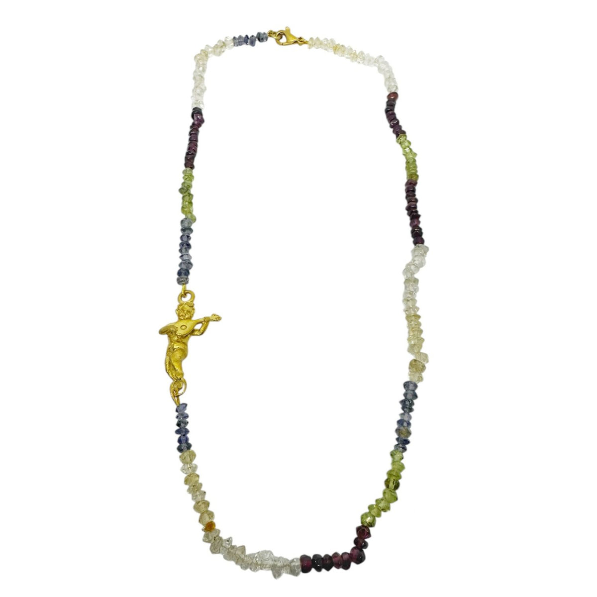 One-of-a-Kind 18ct Gold Plated Silver Cherub & Multi-Gemstone Necklace