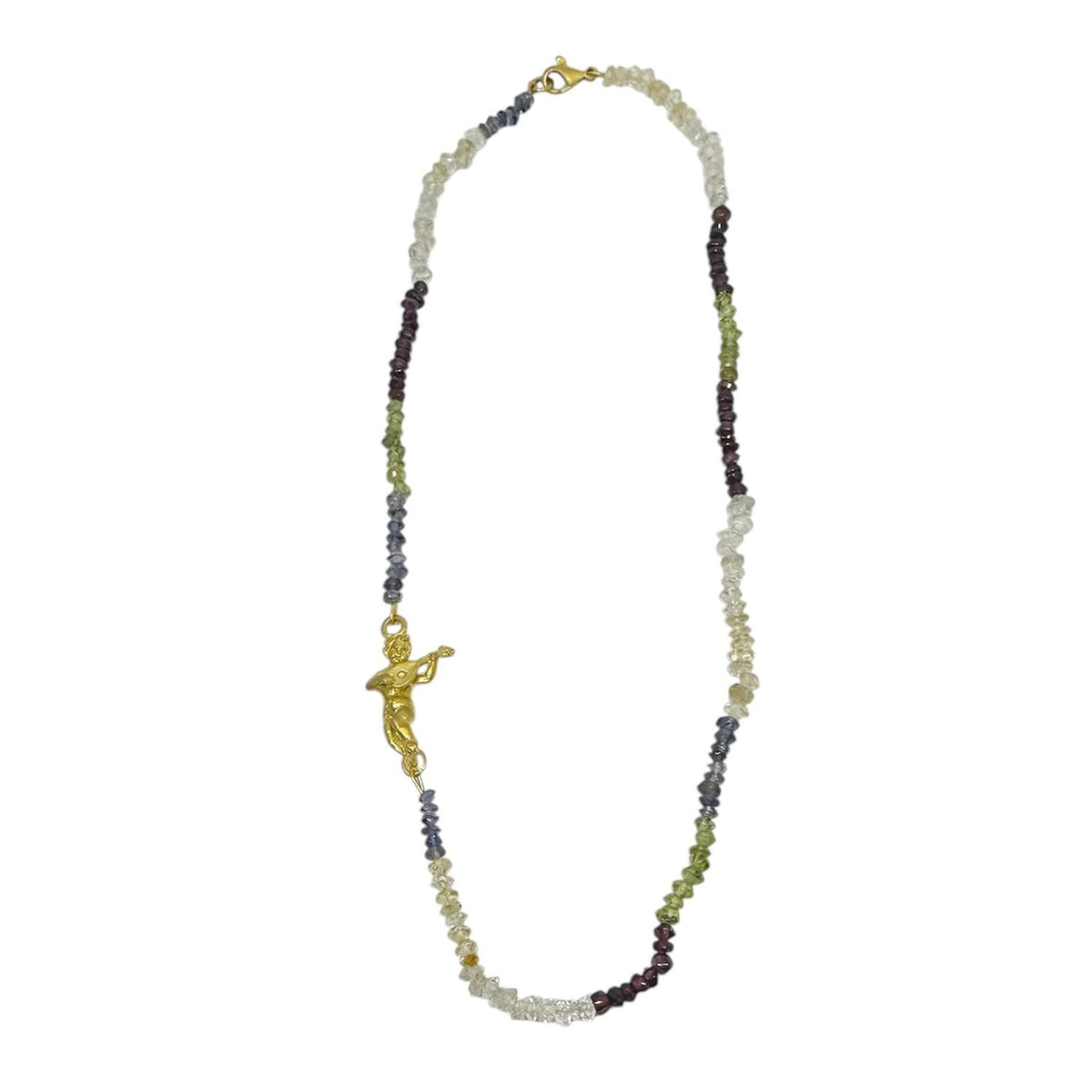 One-of-a-Kind 18ct Gold Plated Silver Cherub & Multi-Gemstone Necklace