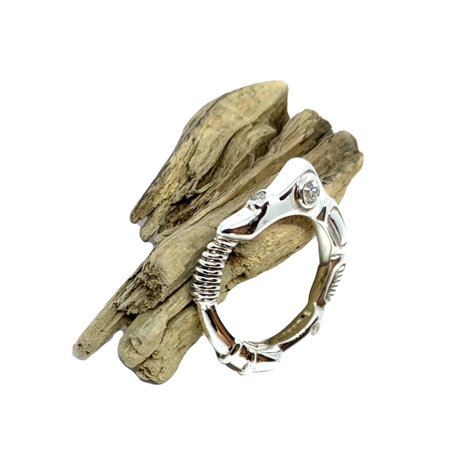 Handcrafted sterling silver 925 Organic Matter ring with cubic zirconia and sapphire stones - Tg-Jewellery By Tamara Gervasio