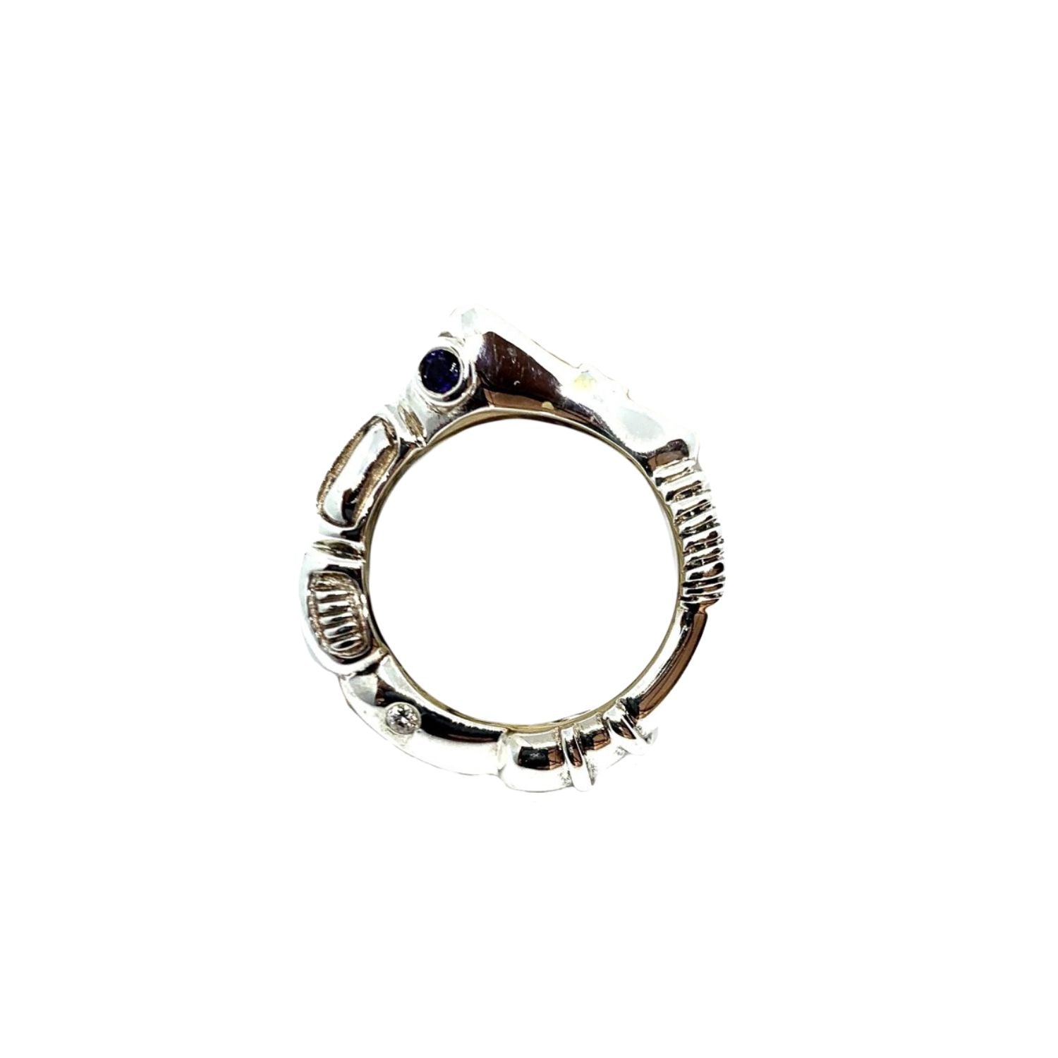 Sterling silver 925 Organic Matter ring with sapphire stones showing sculptural lost wax carved form - Tg-Jewellery By Tamara Gervasio