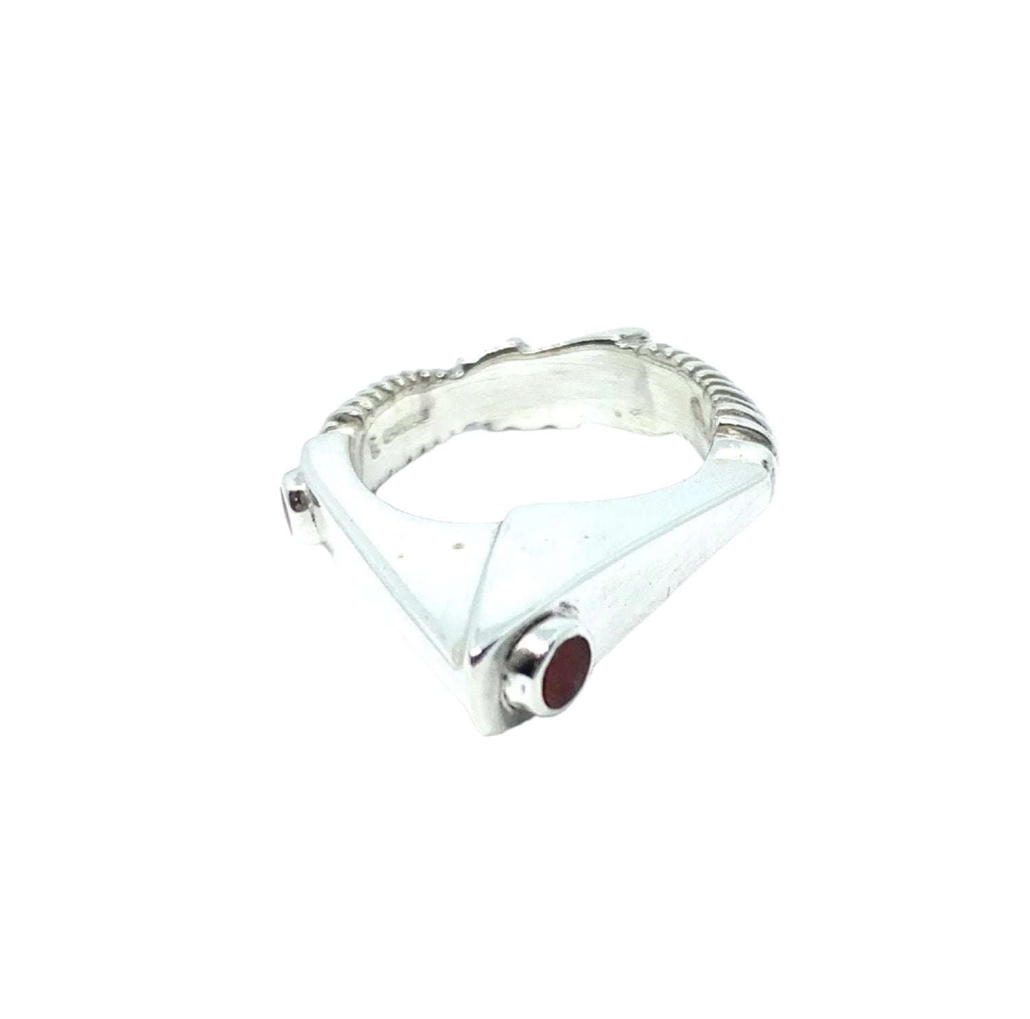 Handcrafted sterling silver 925 Piramide ring with red Colorit UV-cured ceramic enamel lost wax carved Abyss Collection - Tg-Jewellery By Tamara Gervasio
