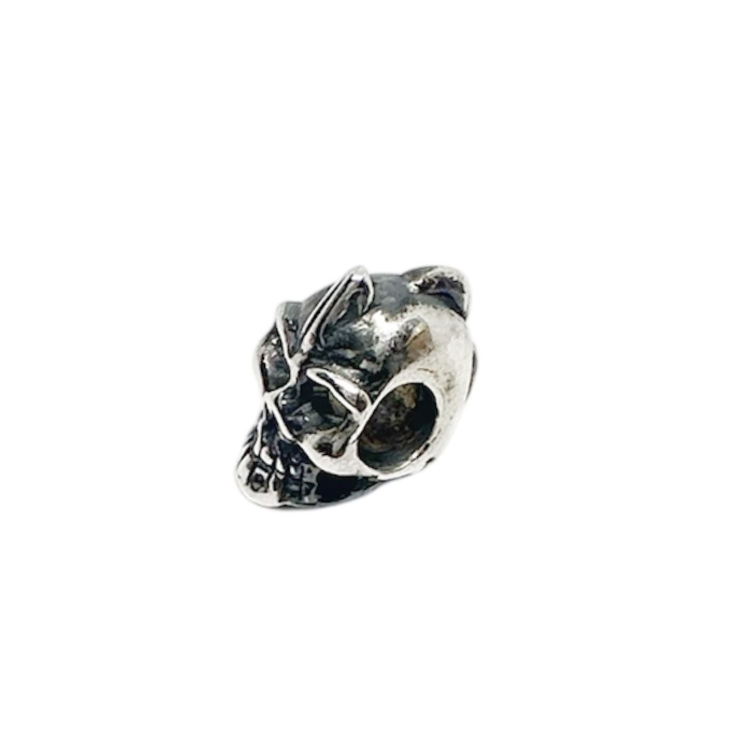 Sterling silver punk skull bead pendant, hand-carved with distressed oxidised finish, TG-Jewellery Cornwall
