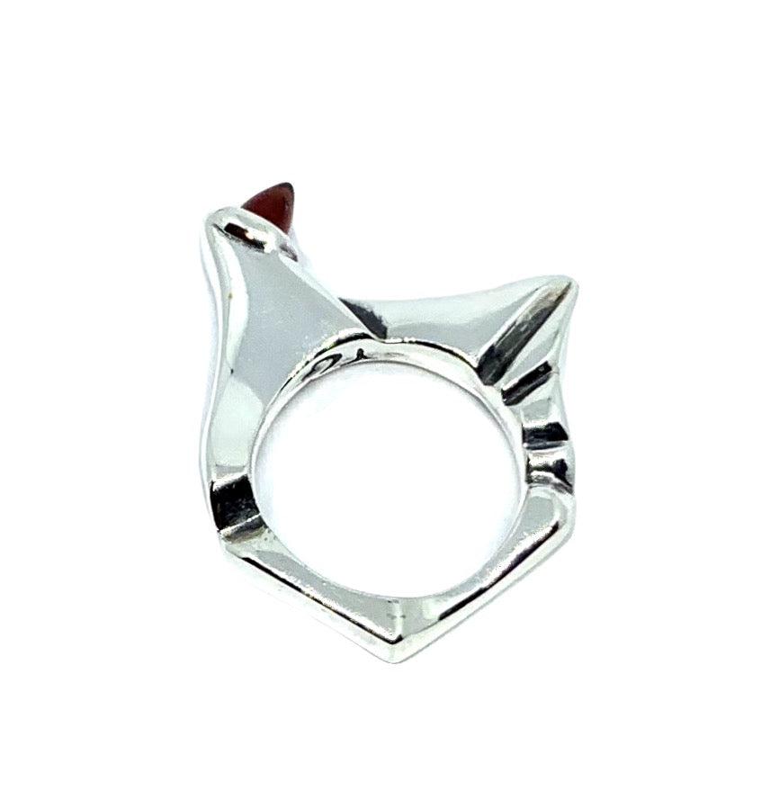 Handcrafted sterling silver 925 Pyramid ring with garnet gemstone lost wax carved Abyss Collection - Tg-Jewellery By Tamara Gervasio