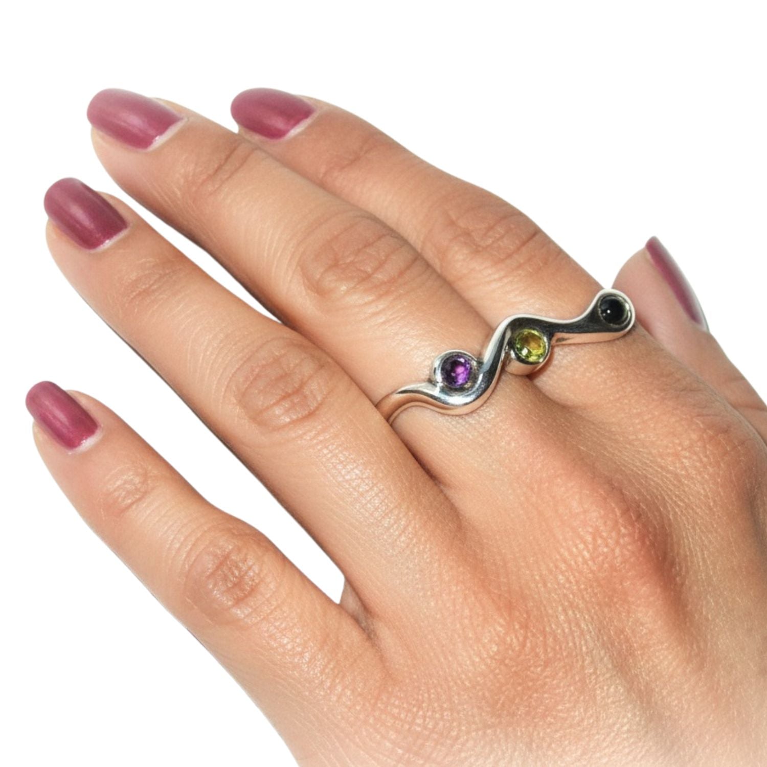 Snake Ring | Sterling Silver 925 with Mixed Cabochon Gemstones