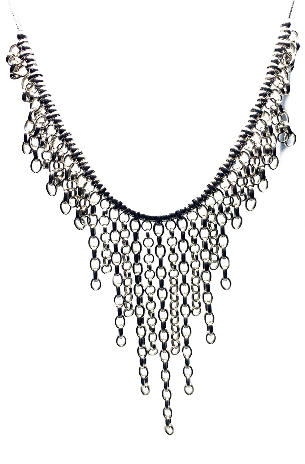 Handcrafted sterling silver rain drop chains necklace 46cm snake chain with 30cm drop 27g - Tg-Jewellery By Tamara Gervasio