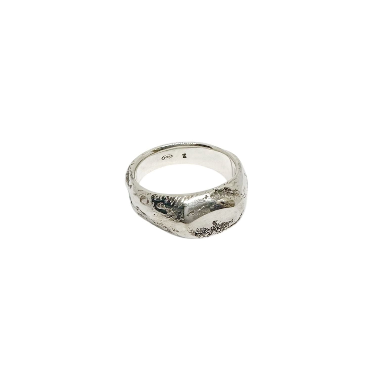 Recycled sterling silver 925 Ridge Ring oval signet form with flowing ridge and weathered surface texture