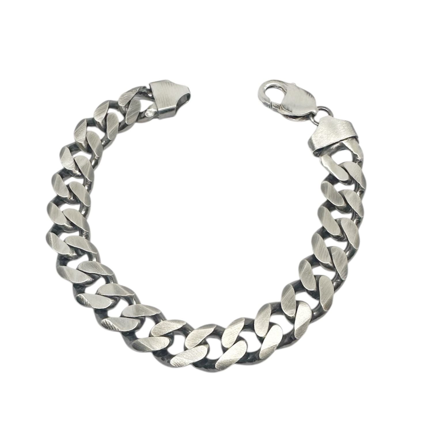 Men’s Satin & Oxidised Curb Chain Bracelet in Sterling Silver 925
