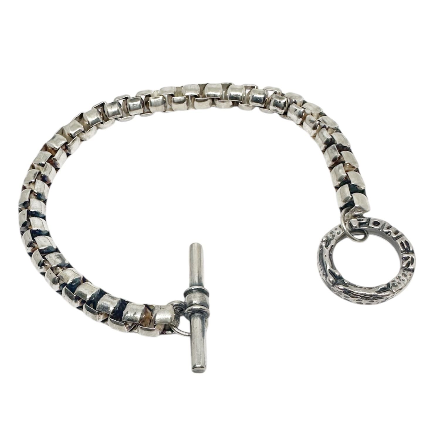 Men’s Sterling Silver Box Chain Bracelet with T-Bar Clasp – 22.5 cm