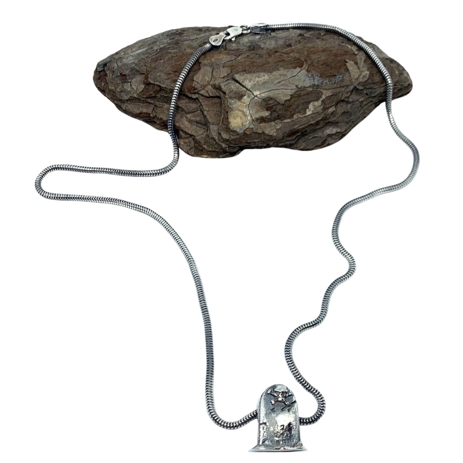 Skeleton grave pendant necklace in sterling silver 925 with 47.5cm snake chain, full view – Tg-Jewellery by Tamara Gervasio