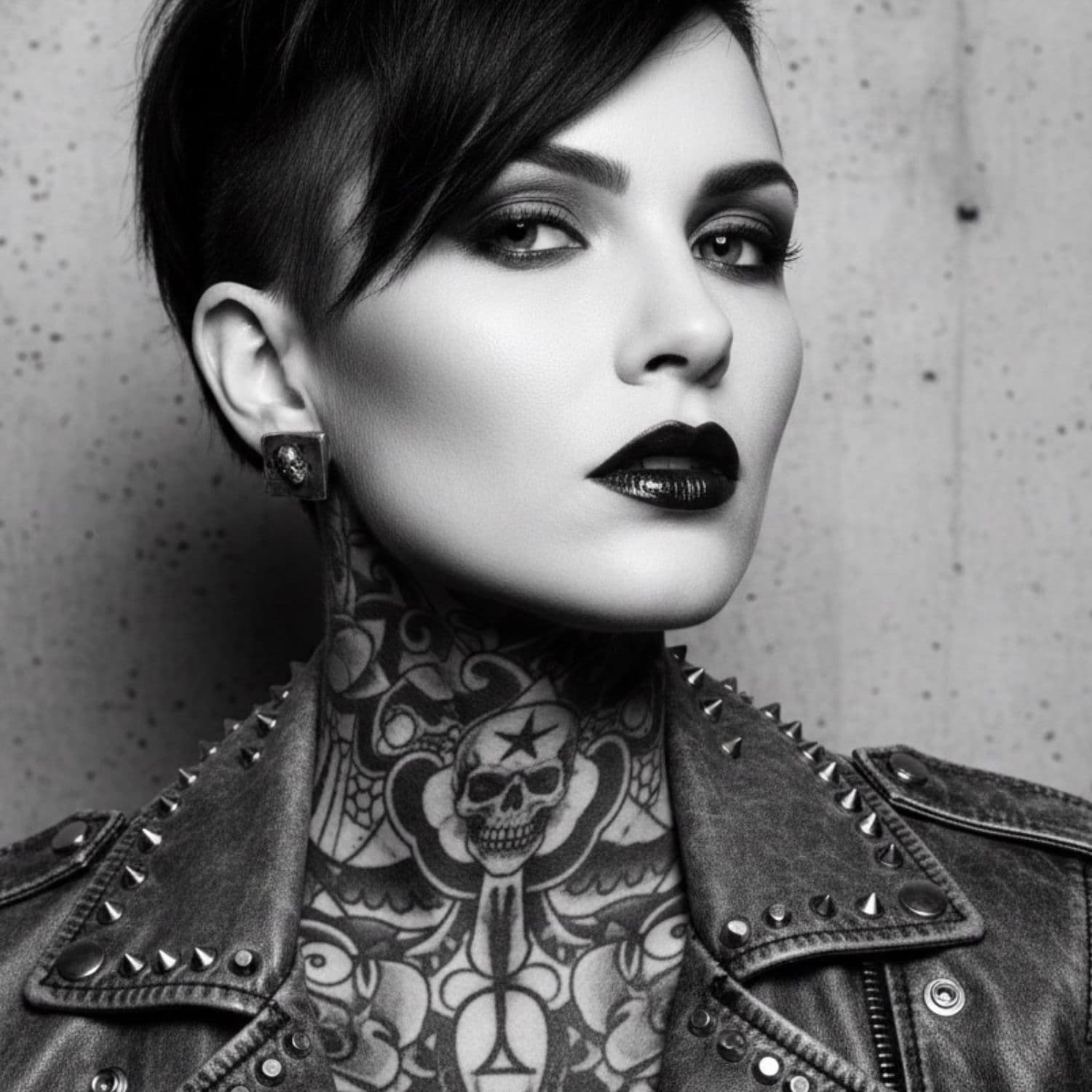 Skull stud earrings in sterling silver 925 worn as model shot – Tg-Jewellery by Tamara Gervasio