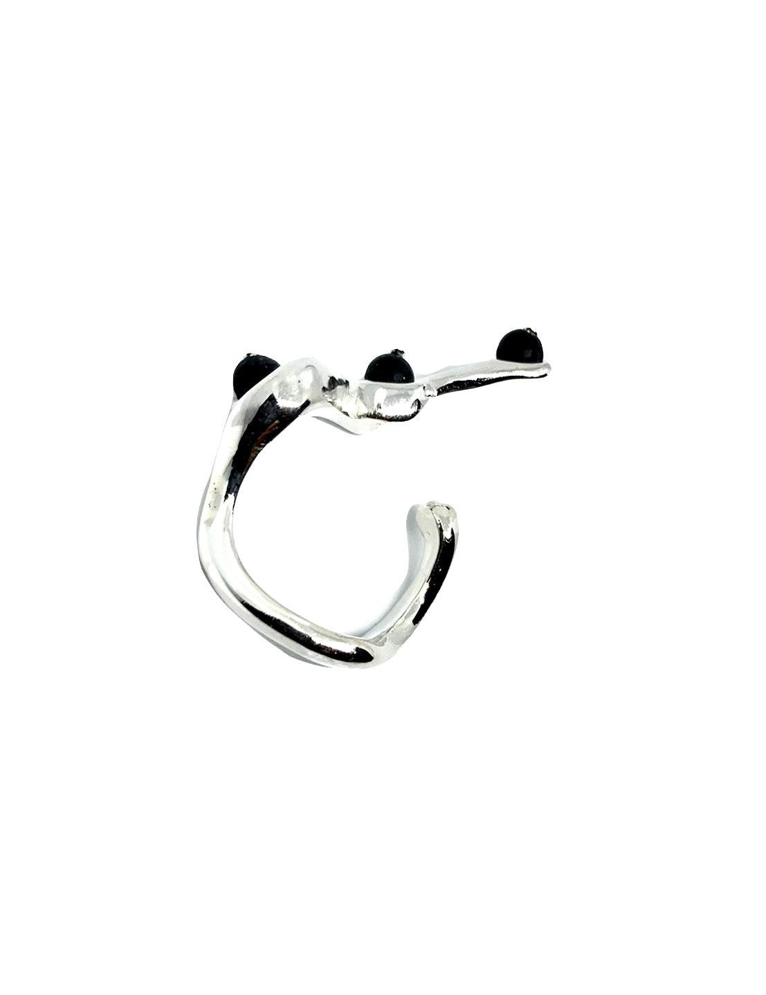 Handcrafted sterling silver 925 snake ring with satin onyx beads adjustable wrap-around design 30.61mm - Tg-Jewellery By Tamara Gervasio