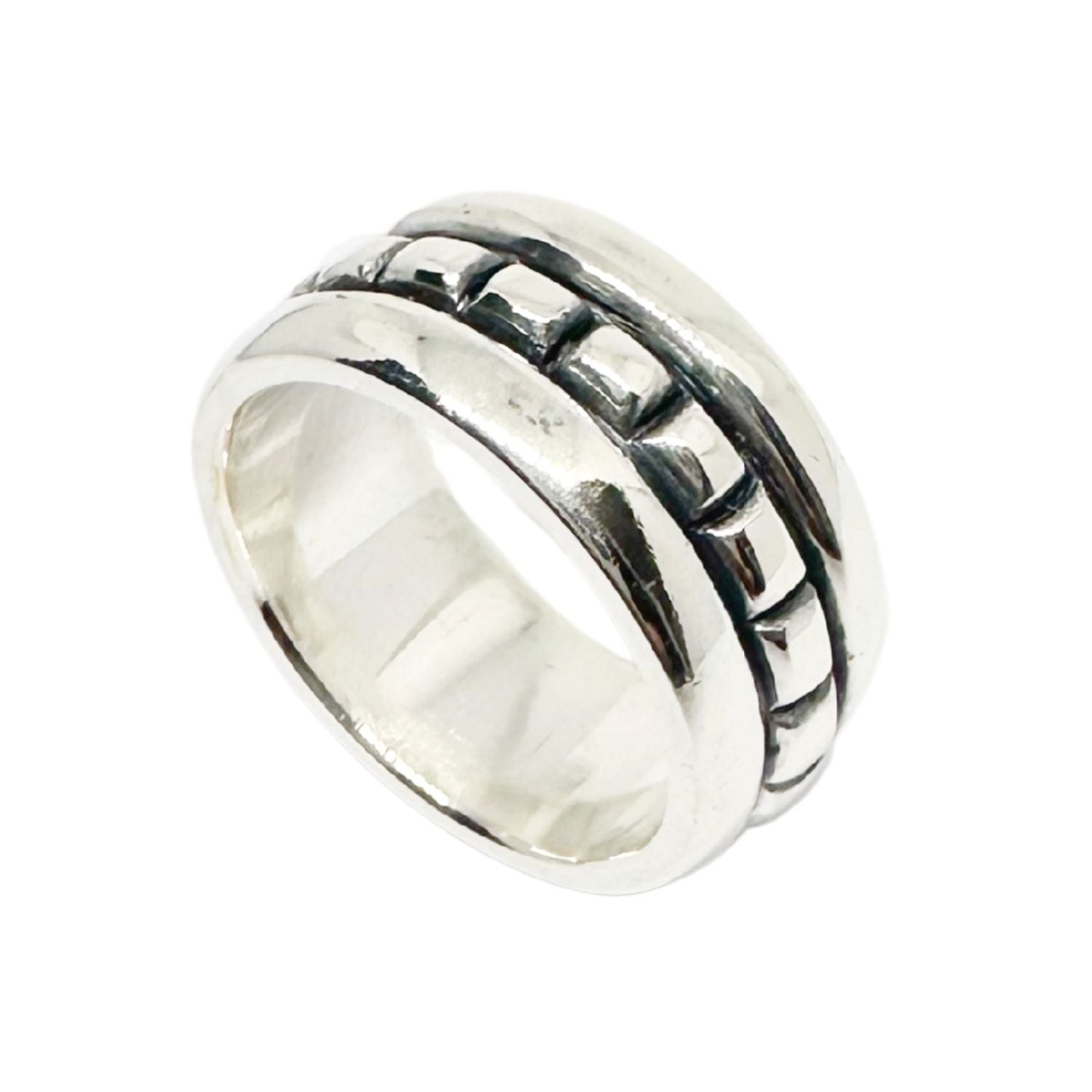 Men's sterling silver 925 square band ring with oxidised and polished finish, 10.35mm wide, handmade in Cornwall - Tg-Jewellery By Tamara Gervasio