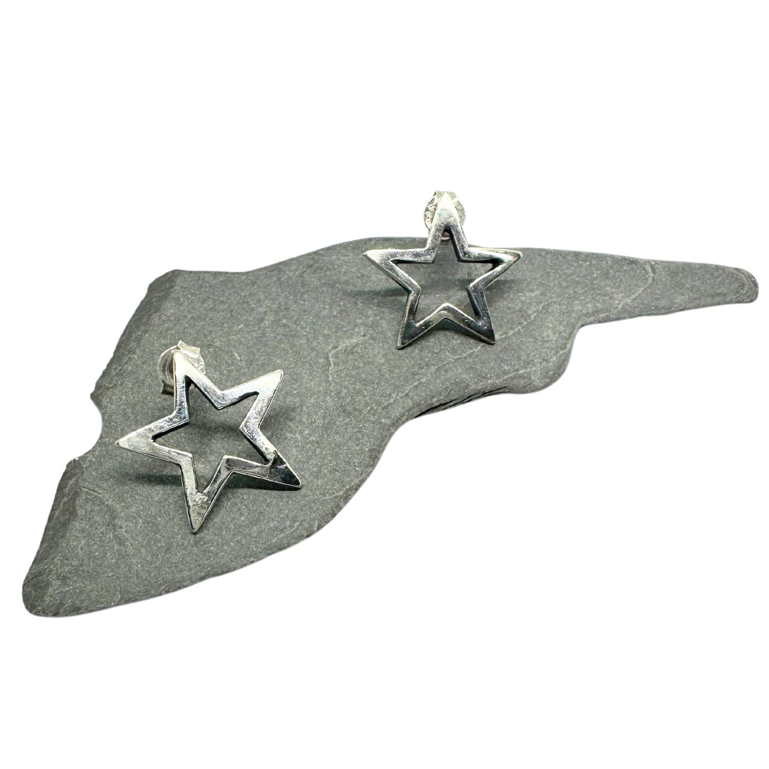 Pair of handmade sterling silver 925 star stud earrings, lost wax cast, TG maker's mark - Tg-Jewellery By Tamara Gervasio