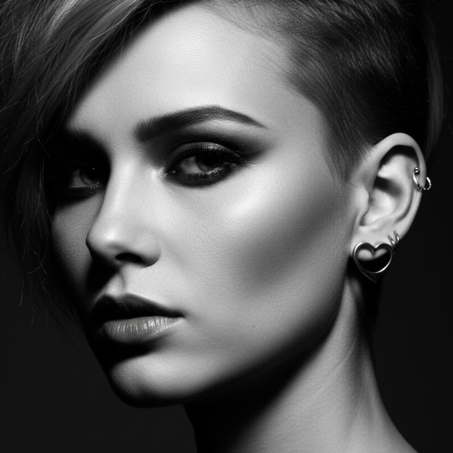 Model wearing sterling silver heart stud earrings – TG-Jewellery