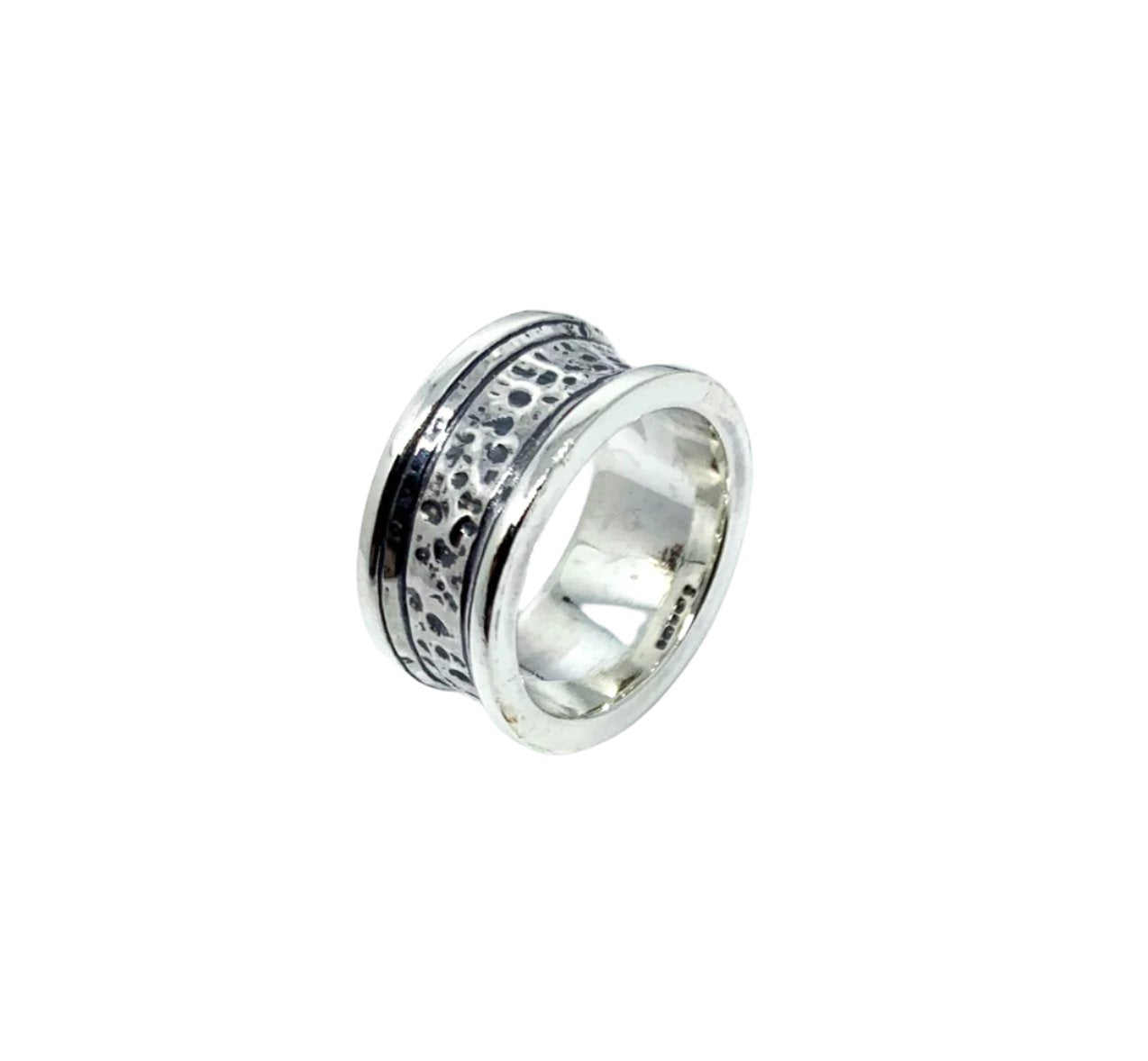Sterling silver 925 Street Ring Band with polished and oxidised finish, 10.50mm wide, handmade in Cornwall- Tg-Jewellery By Tamara Gervasio