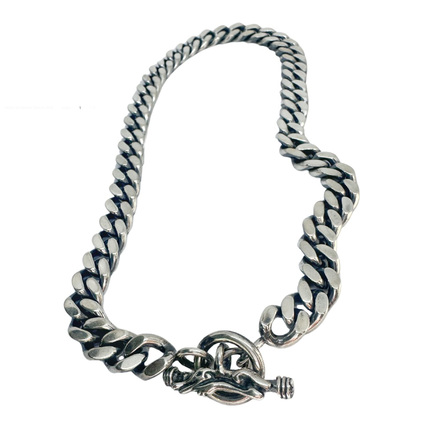 Celtic Crocodile T-bar necklace in solid sterling silver 925, 12mm wide, 165.5g, high polish and oxidised finish, handcrafted in Cornwall - Tg-Jewellery By Tamara Gervasio