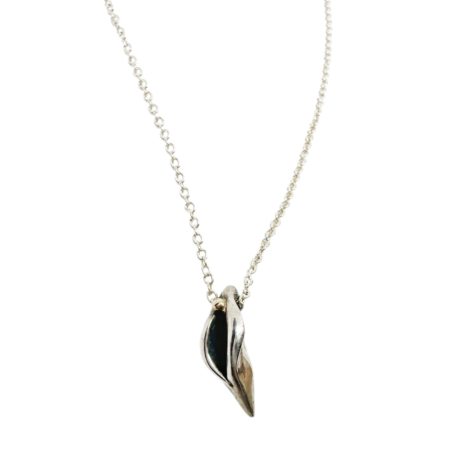 Close-up of Erotika pendant in oxidised and polished sterling silver with 18k gold sphere accent, handmade - Tg-Jewellery By Tamara Gervasio