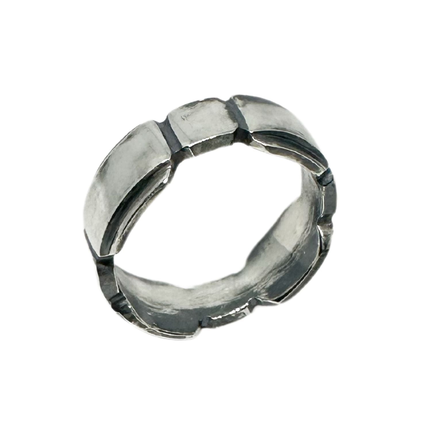 Geometric sterling silver men's ring, hand carved and cast using lost wax technique, 8.8mm wide band with polished and oxidised finish — Tg-Jewellery By Tamara Gervasio