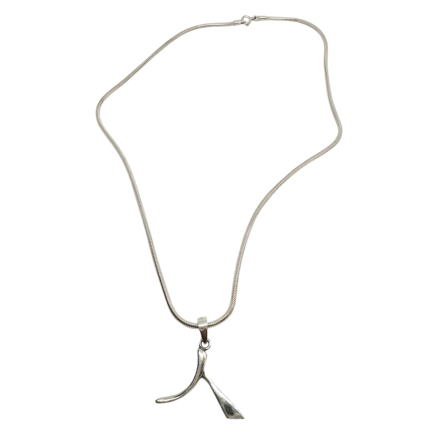Kanji "Person" (人) pendant necklace in sterling silver 925, oxidised and polished finish, 48cm snake chain, handcrafted - Tg-Jewellery By Tamara Gervasio