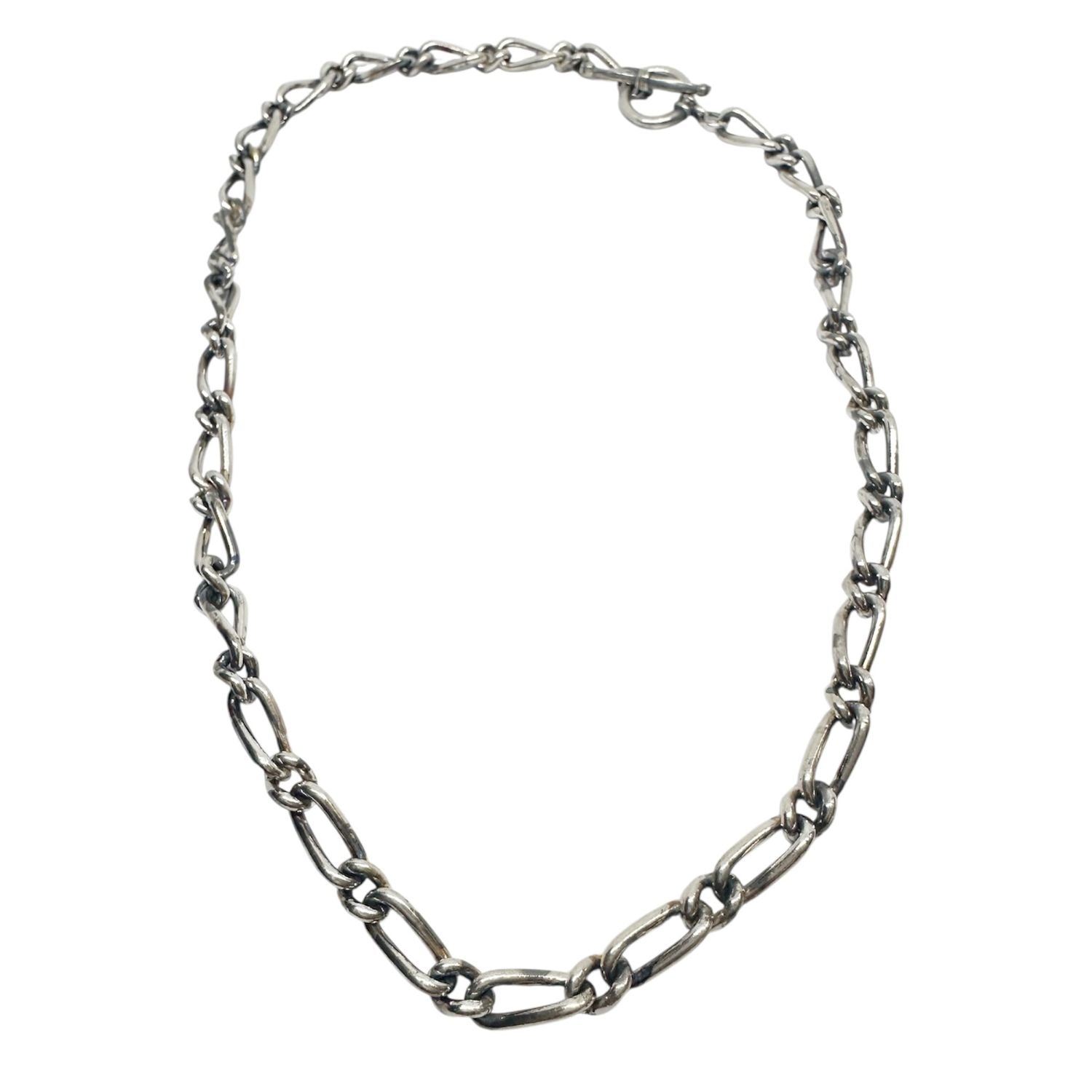 Men's sterling silver 925 Figaro chain necklace with T-bar clasp, 6mm wide, 47.5cm, oxidised and polished finish, handcrafted - Tg-Jewellery By Tamara Gervasio
