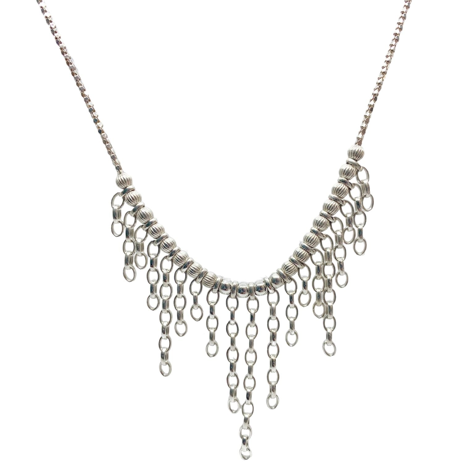 Close-up of Rain Drop chain detail in polished recycled sterling silver, 5cm drop, Italian 925 hallmark and TG maker's mark- Tg-Jewellery By Tamara Gervasio