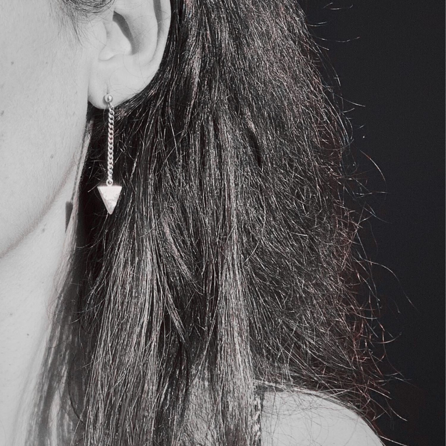 Hammered Triangle Drop Stud Earrings in Sterling Silver