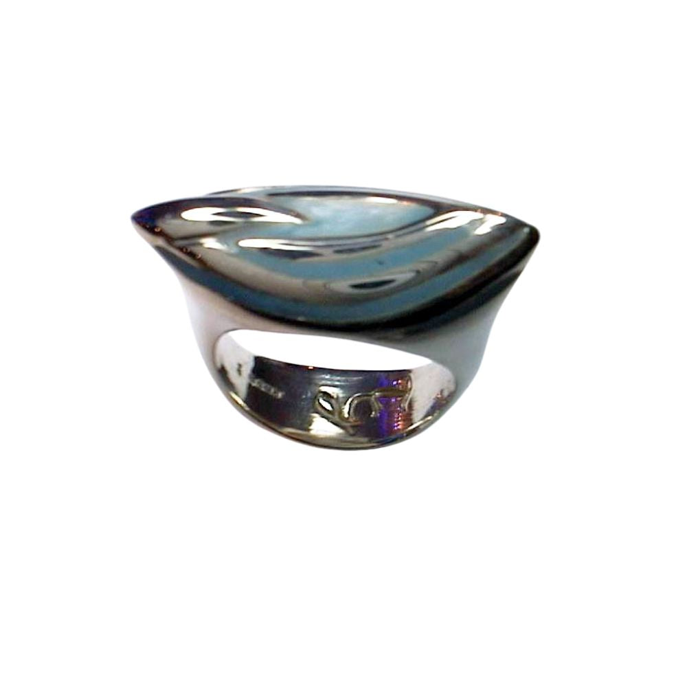 Sterling silver blue enamel ring — Erotika collection, handmade UK, lost wax carved, made to order - Tg-Jewellery By Tamara Gervasio